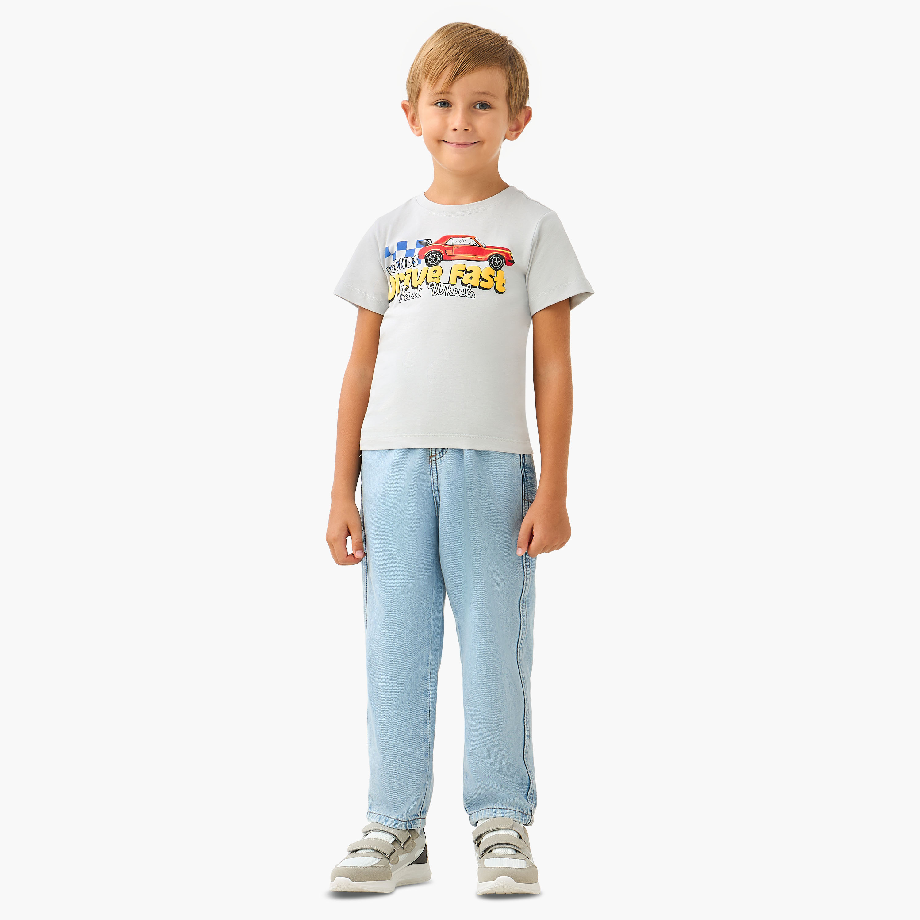 Juniors Car Graphic Print T-shirt with Short Sleeves-boys-clothing-tshirtsandpolos-image-2