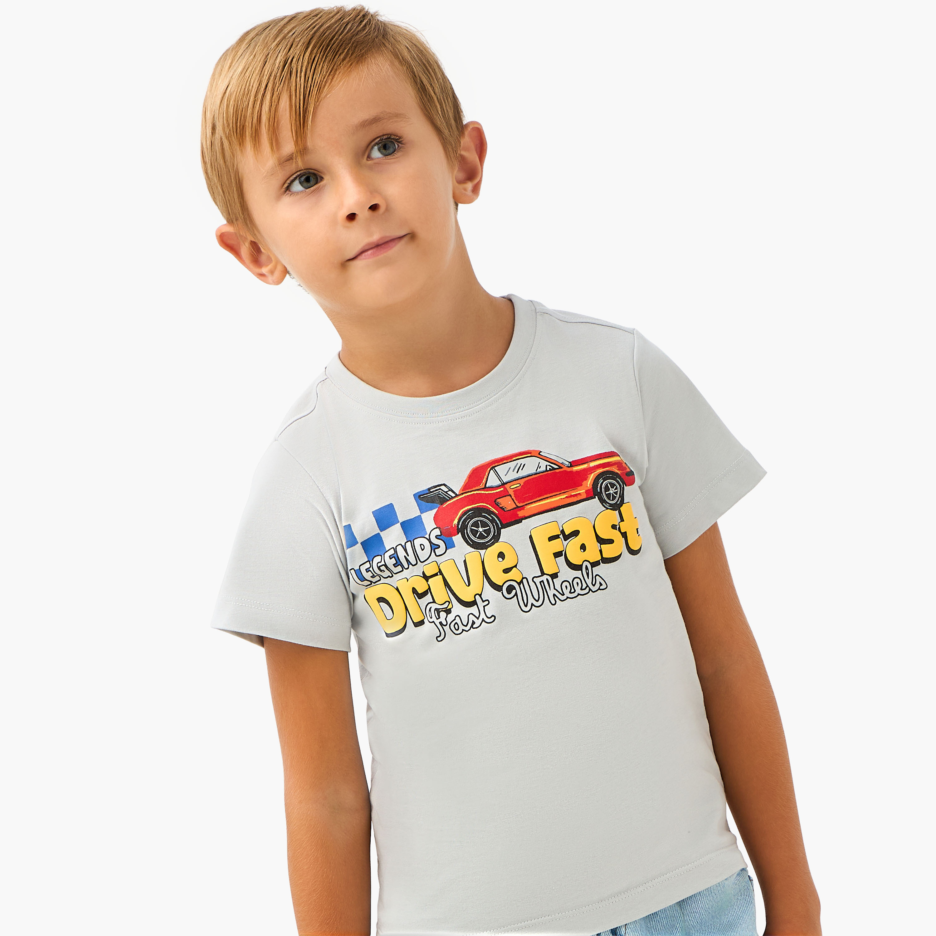 Juniors Car Graphic Print T-shirt with Short Sleeves-boys-clothing-tshirtsandpolos-image-4