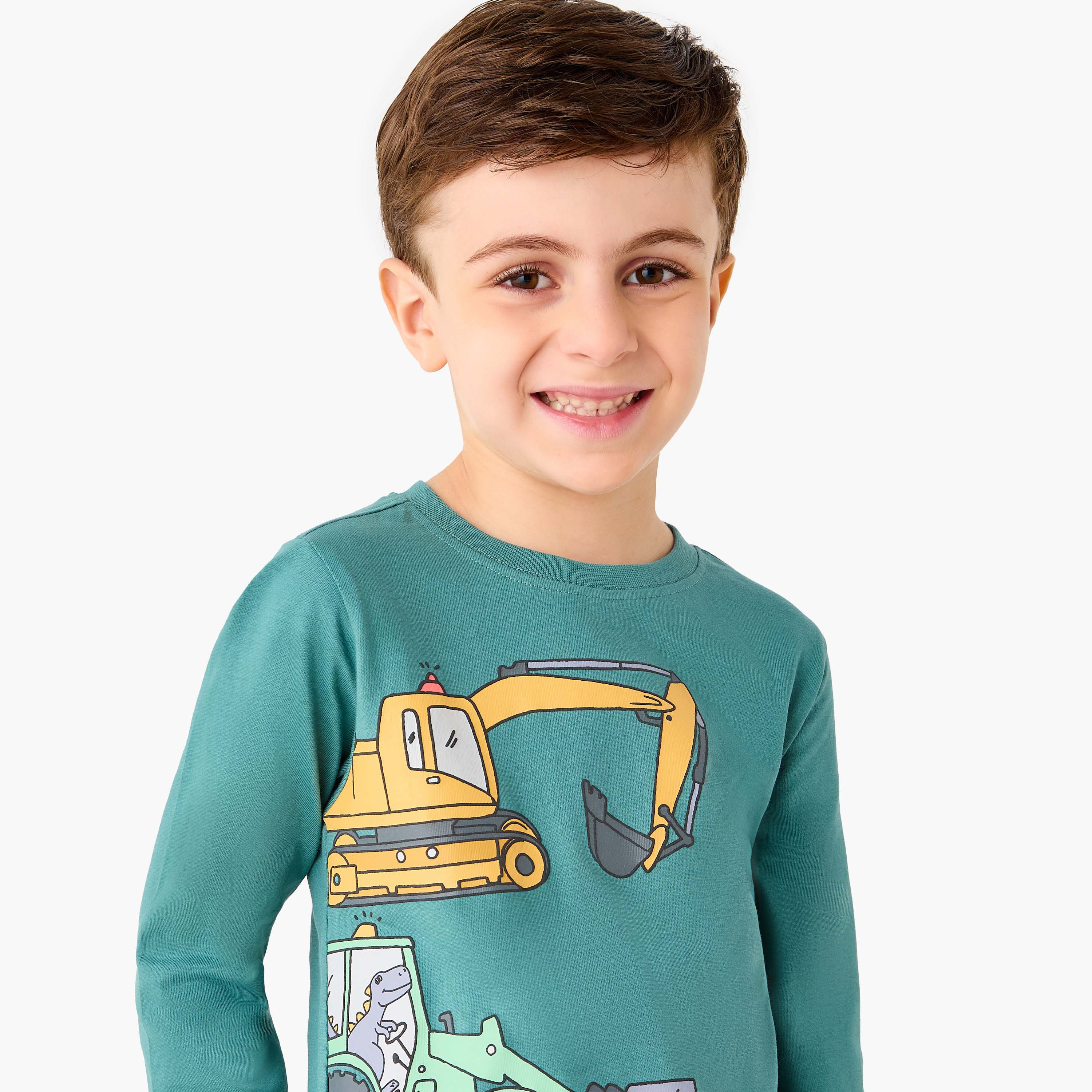 Juniors Construction Vehicle Print T-Shirt with Long Sleeves-boys-clothing-tshirtsandpolos-image-4