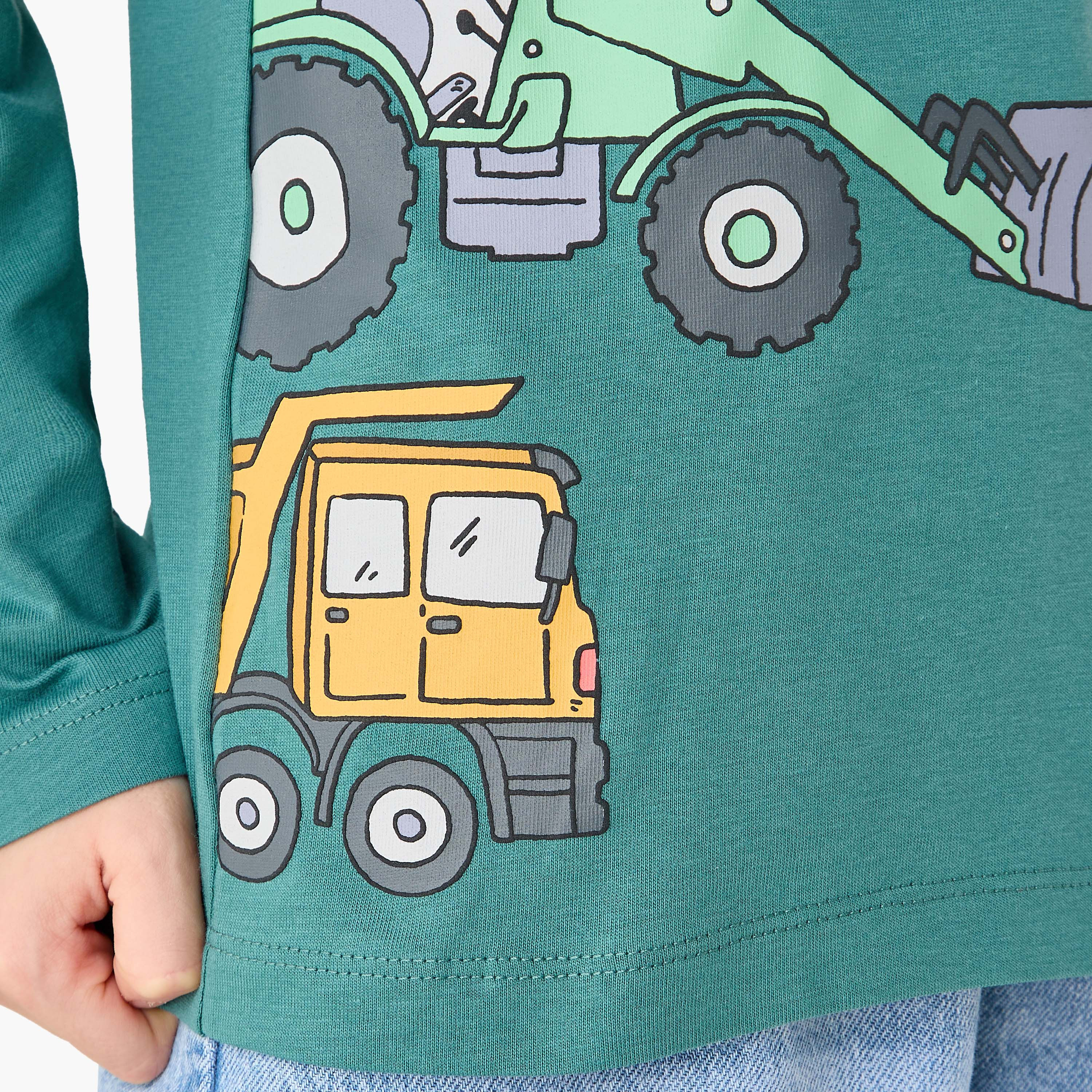 Juniors Construction Vehicle Print T-Shirt with Long Sleeves-boys-clothing-tshirtsandpolos-image-5