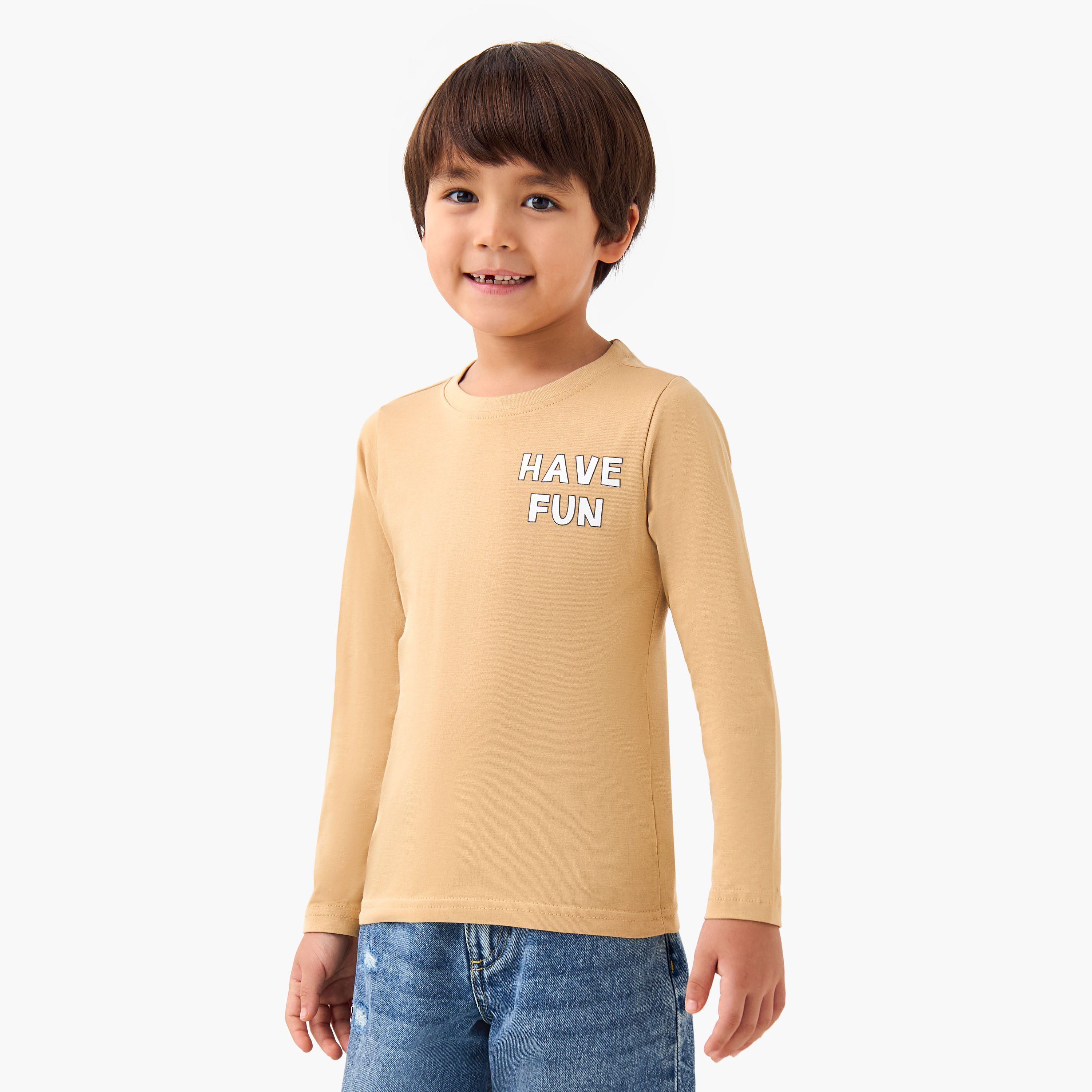 Juniors Boys Crew Neck T-shirt with Slogan Print - Cotton - Long Sleeves-boys-clothing-tshirtsandpolos-image-1