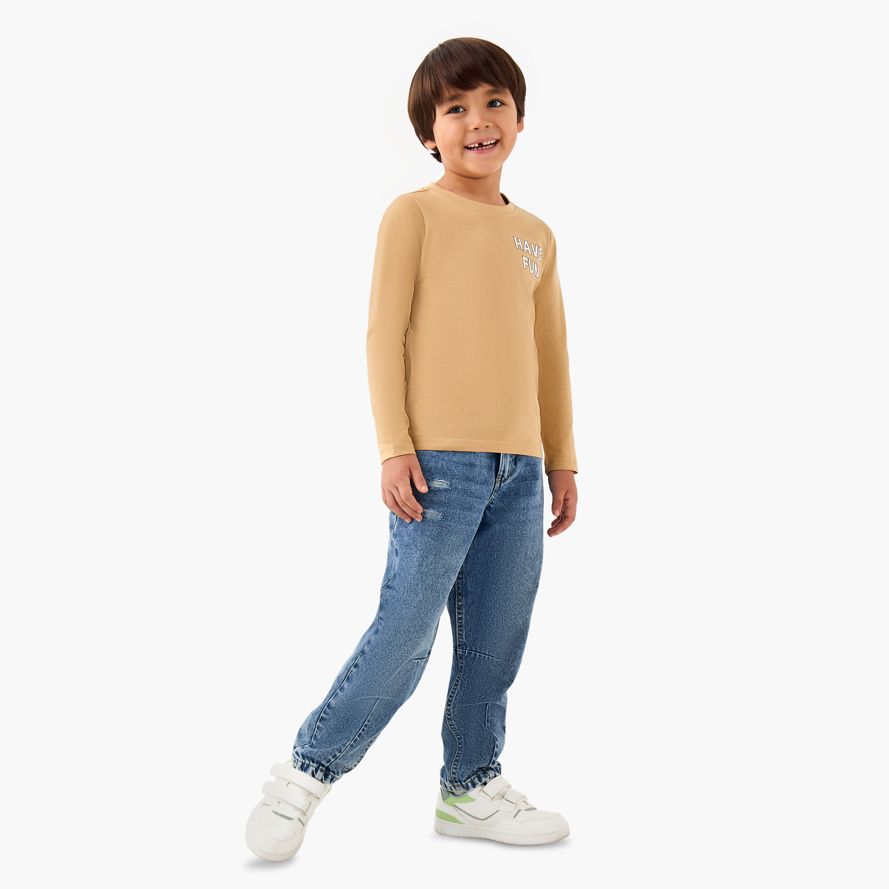 Juniors Boys Crew Neck T-shirt with Slogan Print - Cotton - Long Sleeves-boys-clothing-tshirtsandpolos-image-2