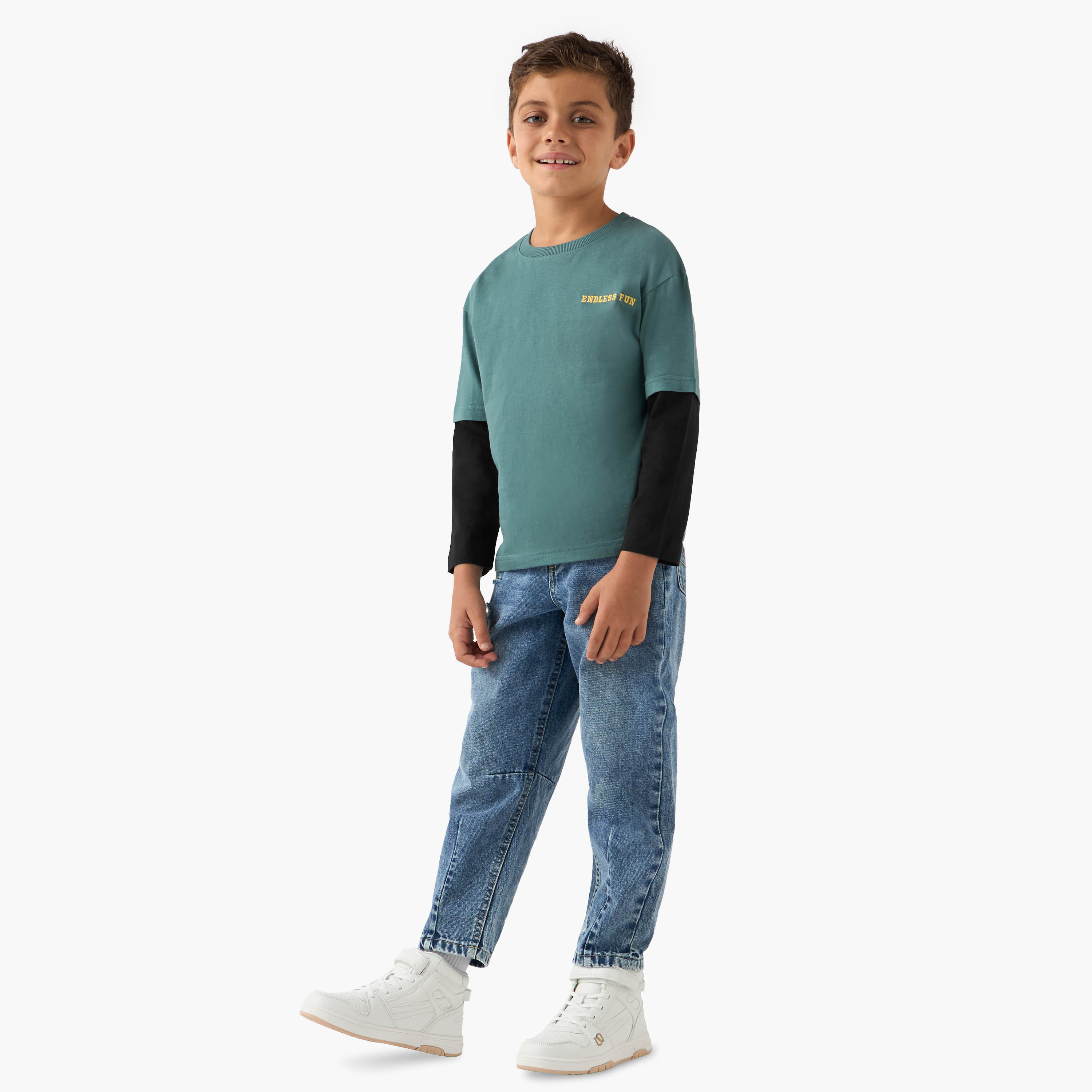 Juniors Embroidered T-shirt with Long Sleeves-boys-clothing-tshirtsandpolos-image-2
