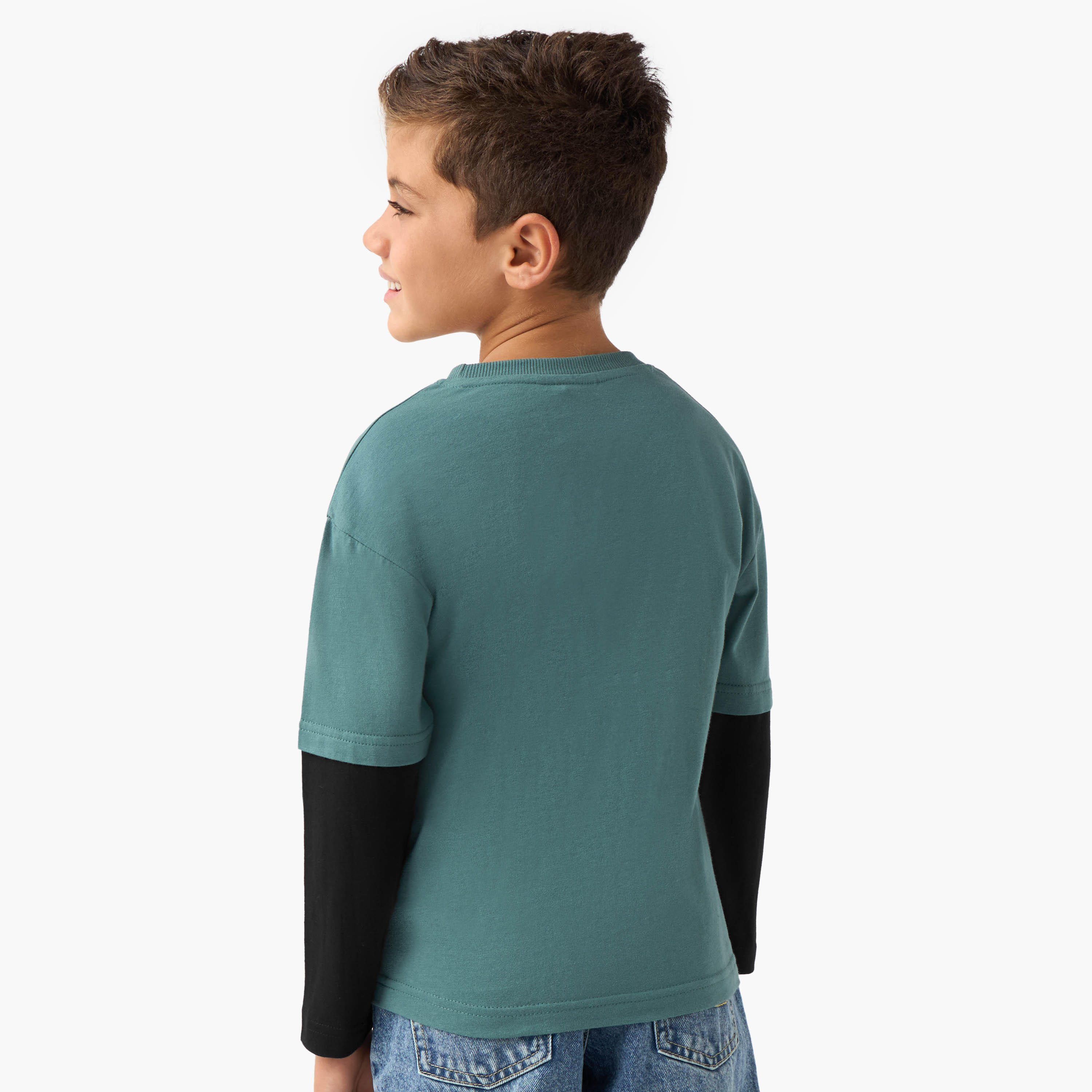 Juniors Embroidered T-shirt with Long Sleeves-boys-clothing-tshirtsandpolos-image-3
