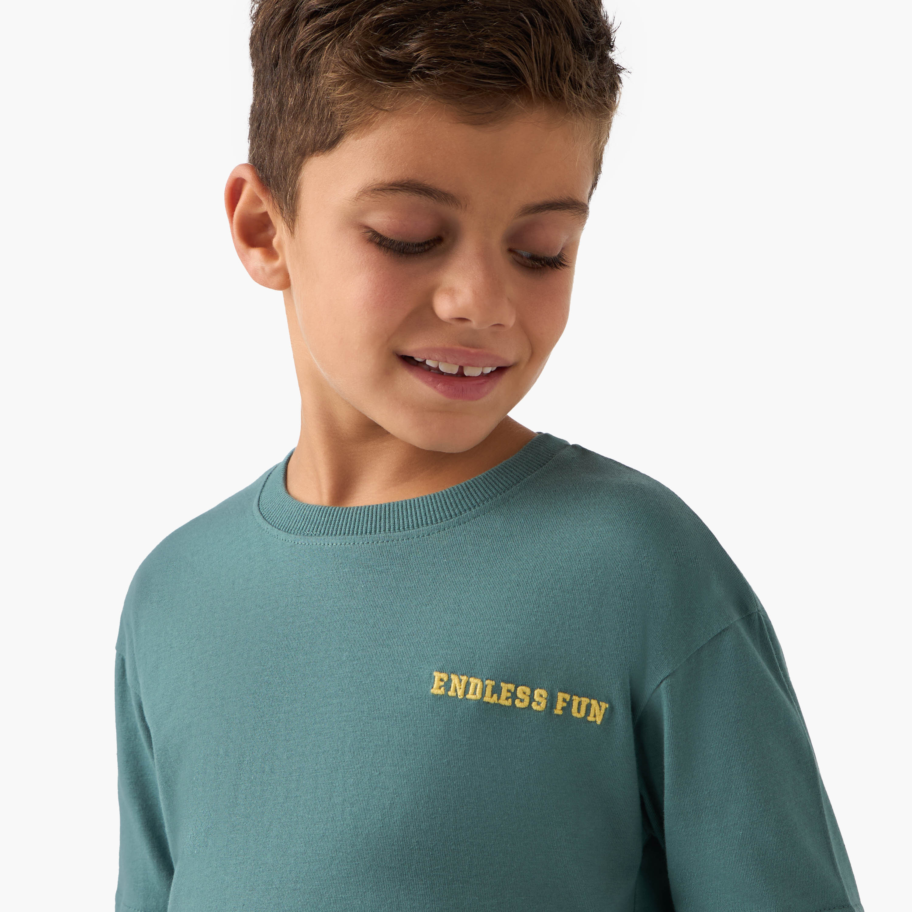 Juniors Embroidered T-shirt with Long Sleeves-boys-clothing-tshirtsandpolos-image-4