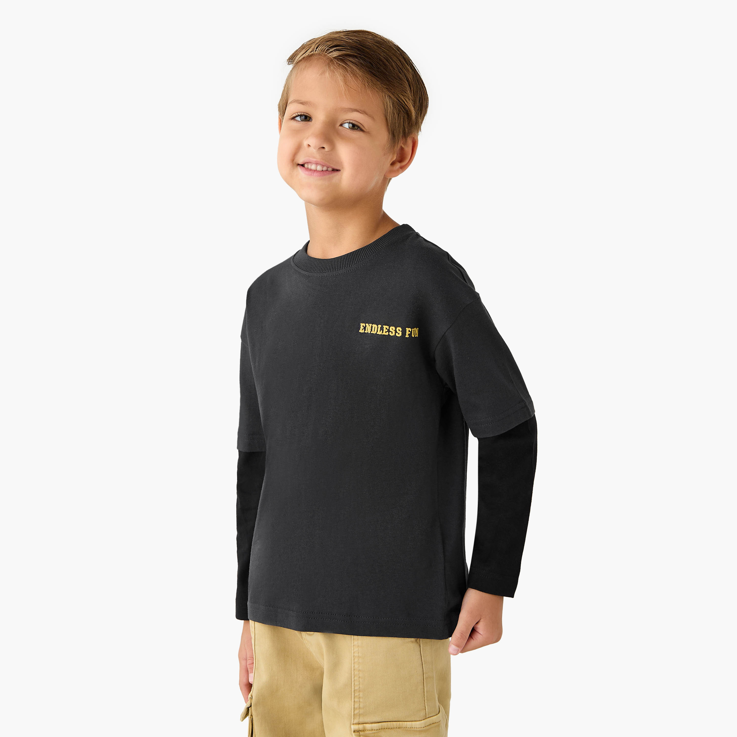 Juniors Embroidered T-shirt with Long Sleeves-boys-clothing-tshirtsandpolos-image-1