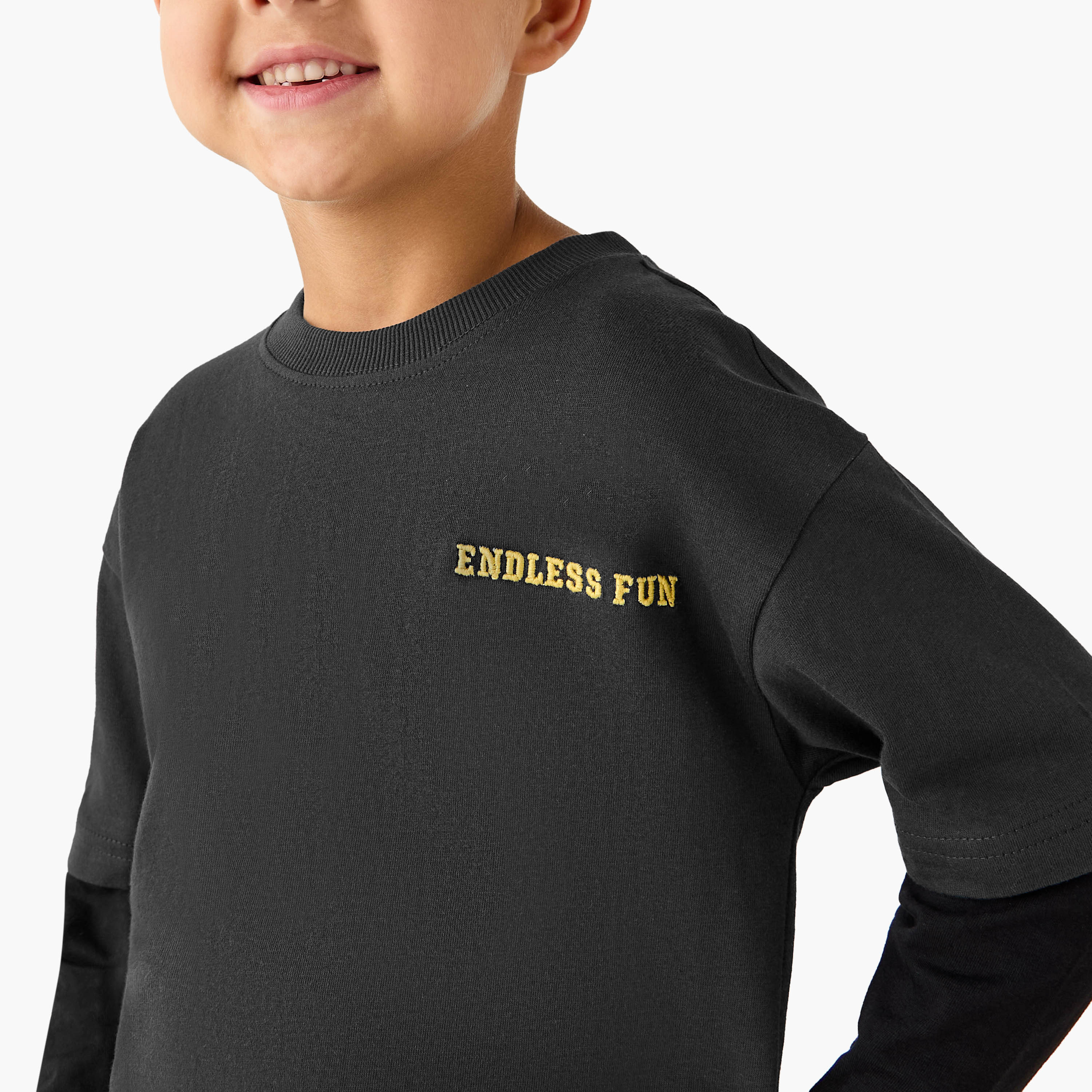 Juniors Embroidered T-shirt with Long Sleeves-boys-clothing-tshirtsandpolos-image-3