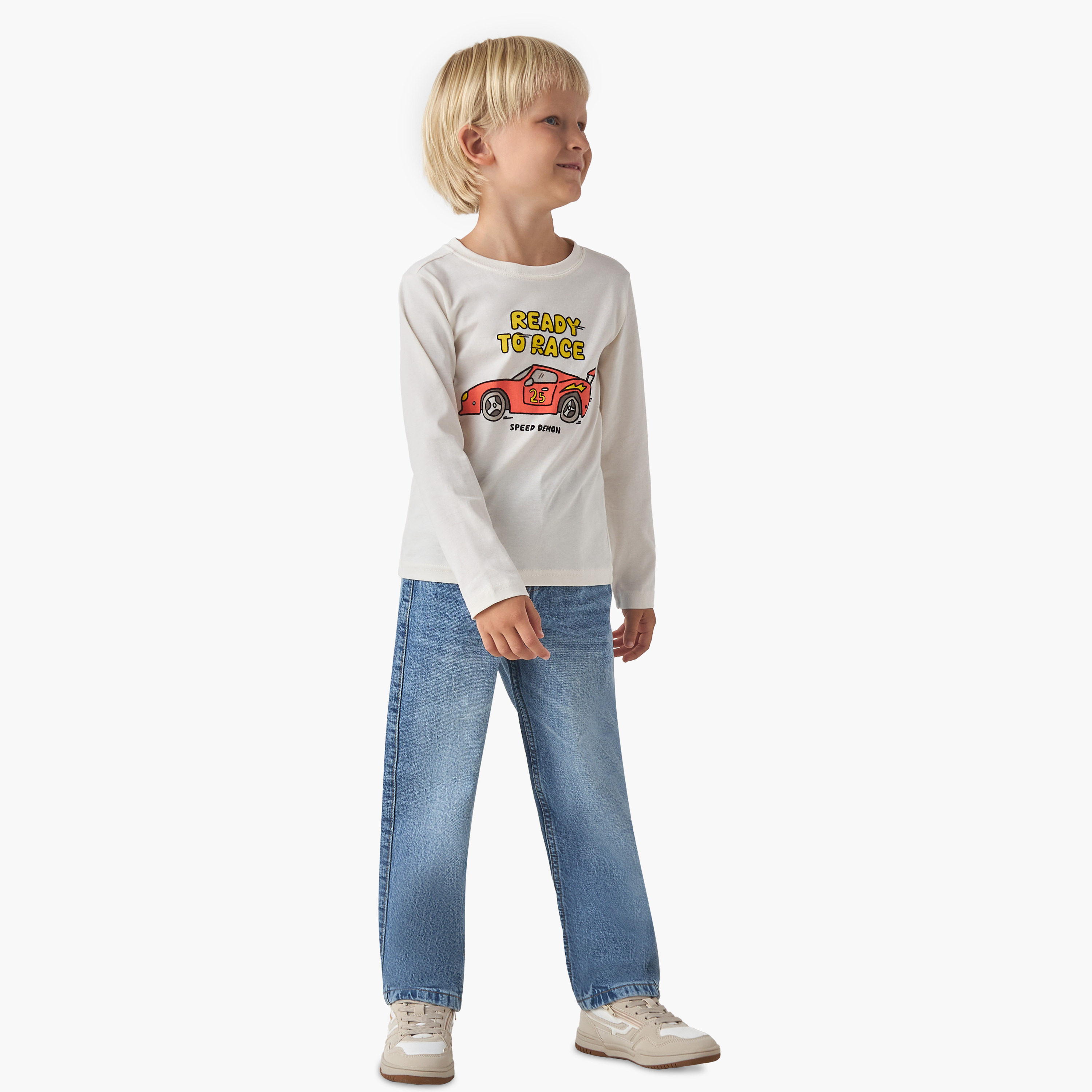 Juniors Boys Crew Neck T-shirt with Car Print - Cotton - Long Sleeves-boys-clothing-tshirtsandpolos-image-2
