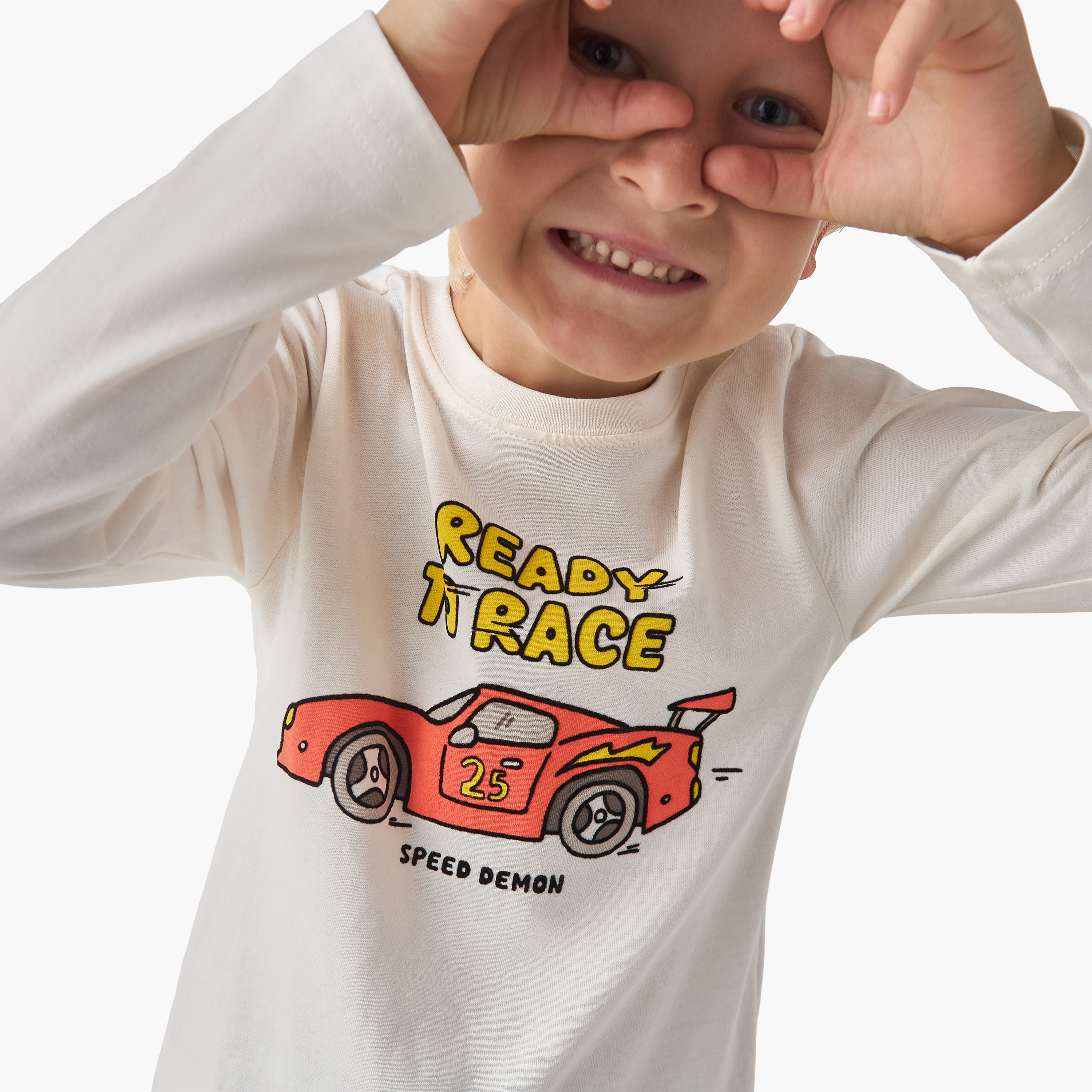 Juniors Boys Crew Neck T-shirt with Car Print - Cotton - Long Sleeves-boys-clothing-tshirtsandpolos-image-4