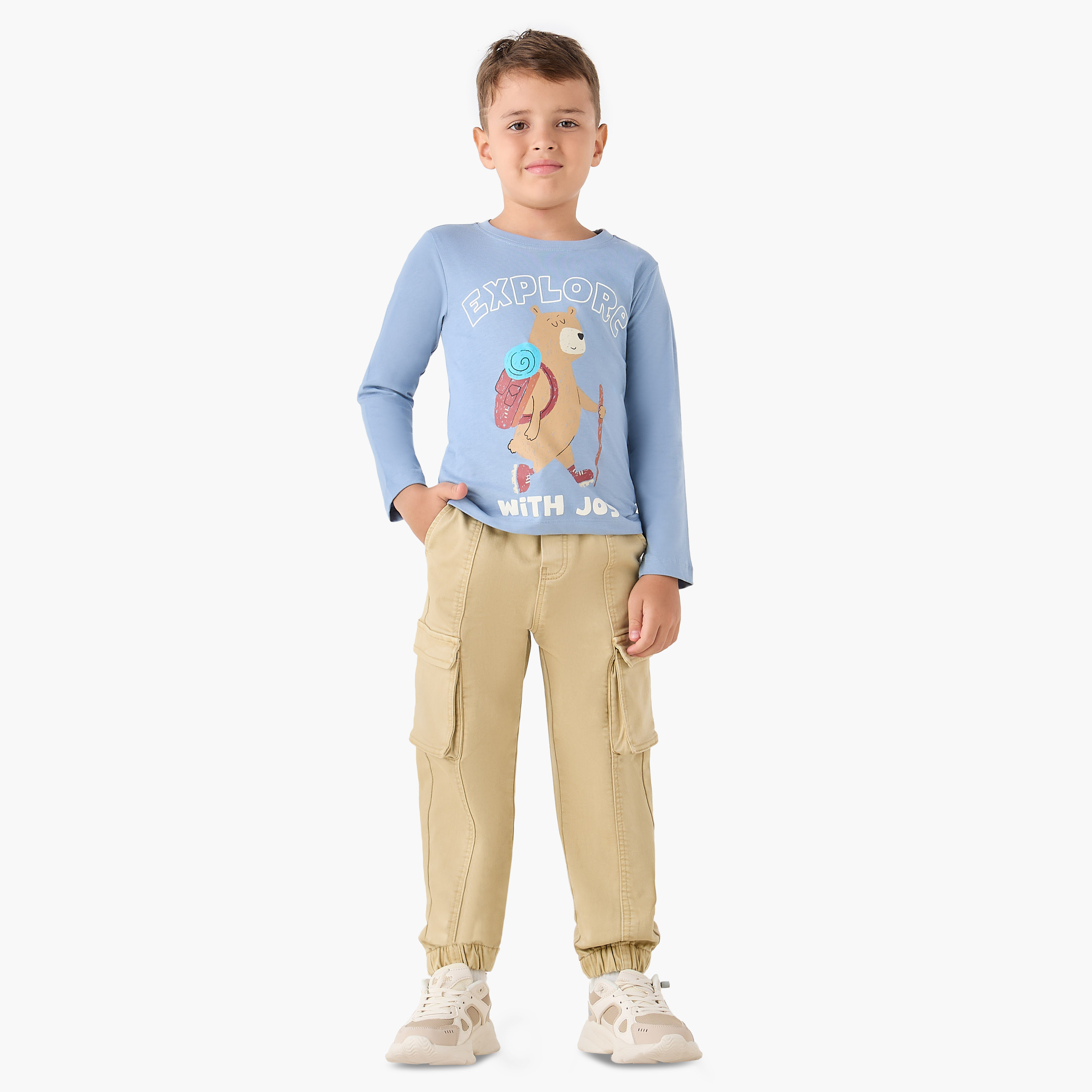 Juniors Boys Crew Neck T-shirt with Bear Print - Cotton - Long Sleeves-boys-clothing-tshirtsandpolos-image-2