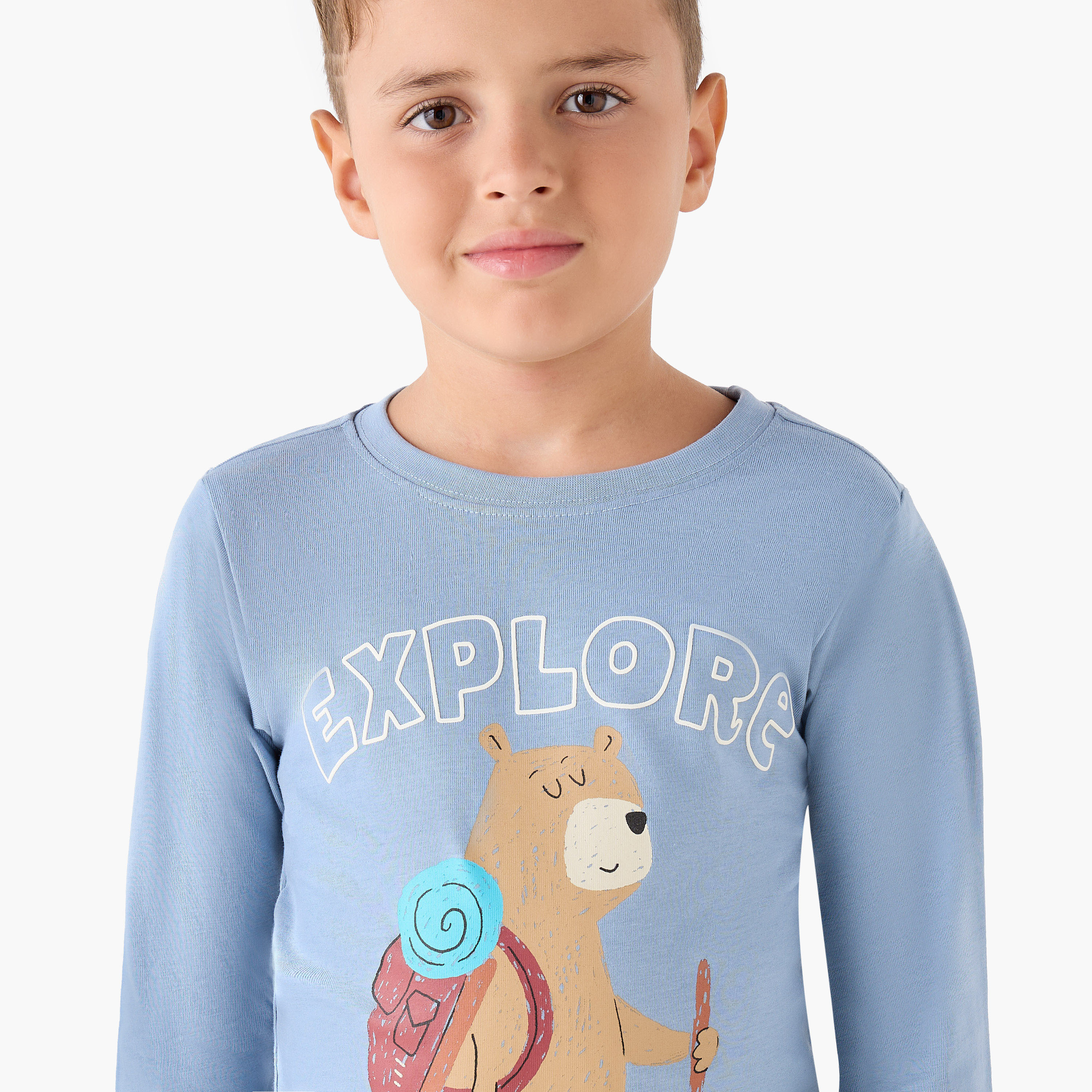 Juniors Boys Crew Neck T-shirt with Bear Print - Cotton - Long Sleeves-boys-clothing-tshirtsandpolos-image-4