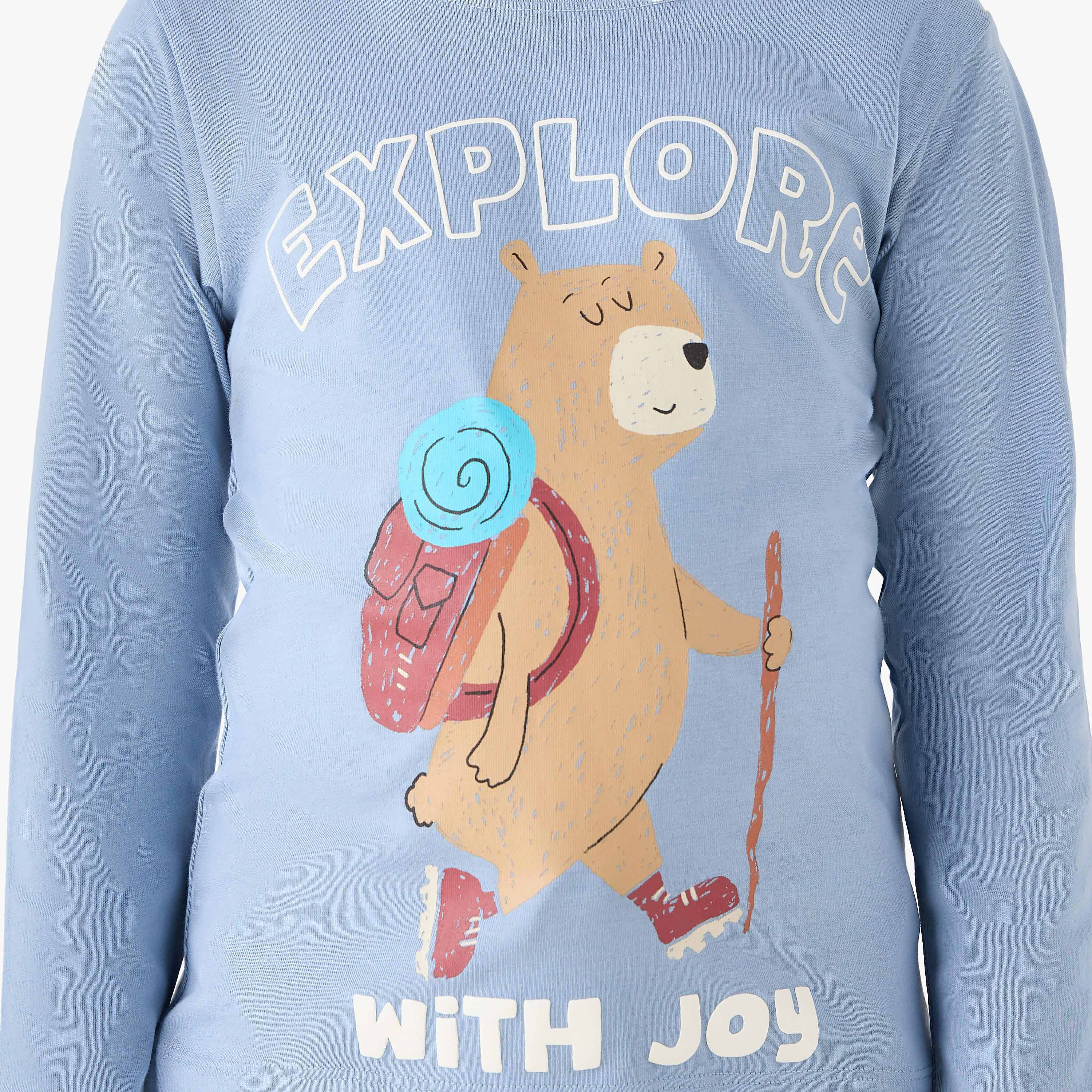 Juniors Boys Crew Neck T-shirt with Bear Print - Cotton - Long Sleeves-boys-clothing-tshirtsandpolos-image-5