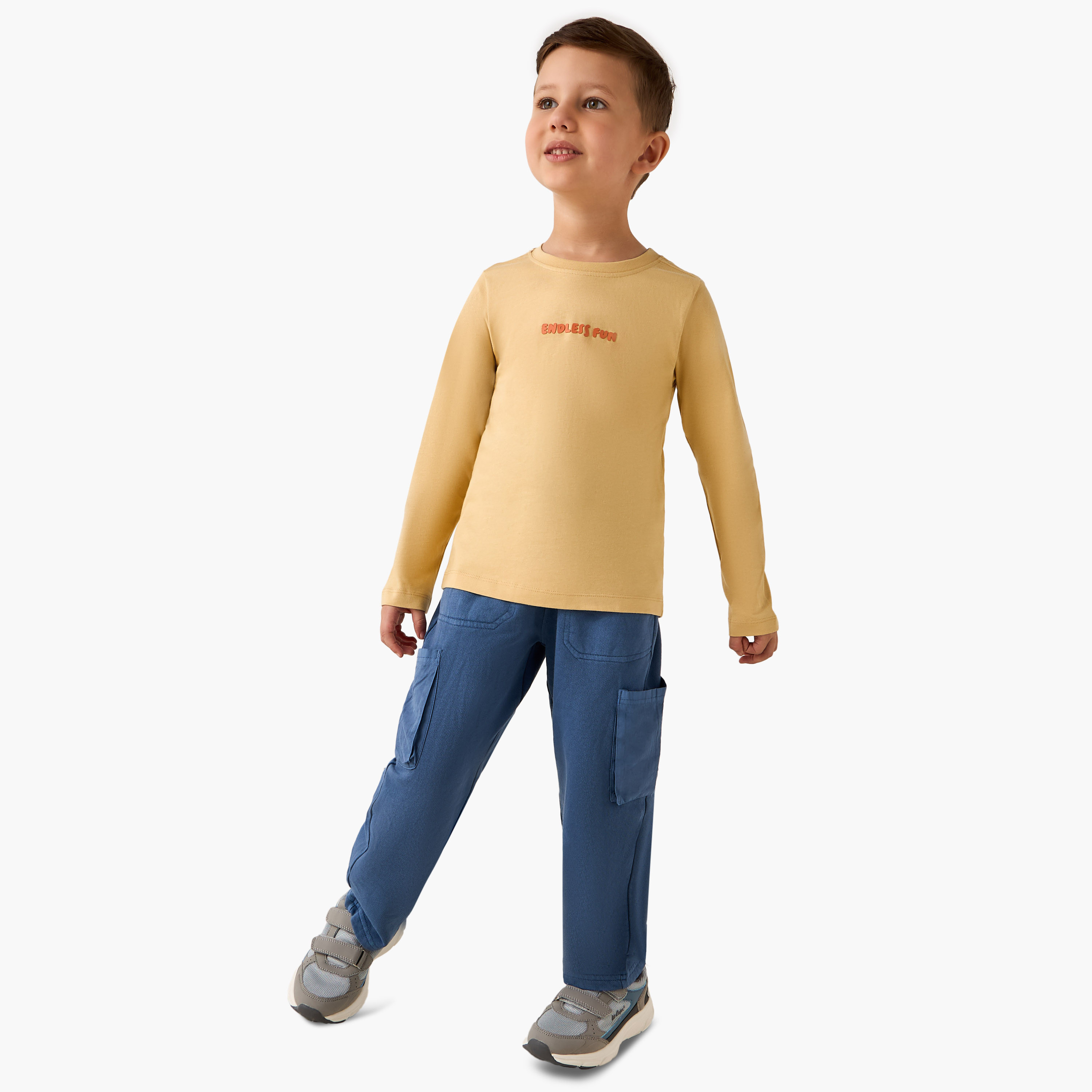 Juniors Boys Crew Neck T-shirt with Typographic Print - Cotton - Long Sleeves-boys-clothing-tshirtsandpolos-image-2