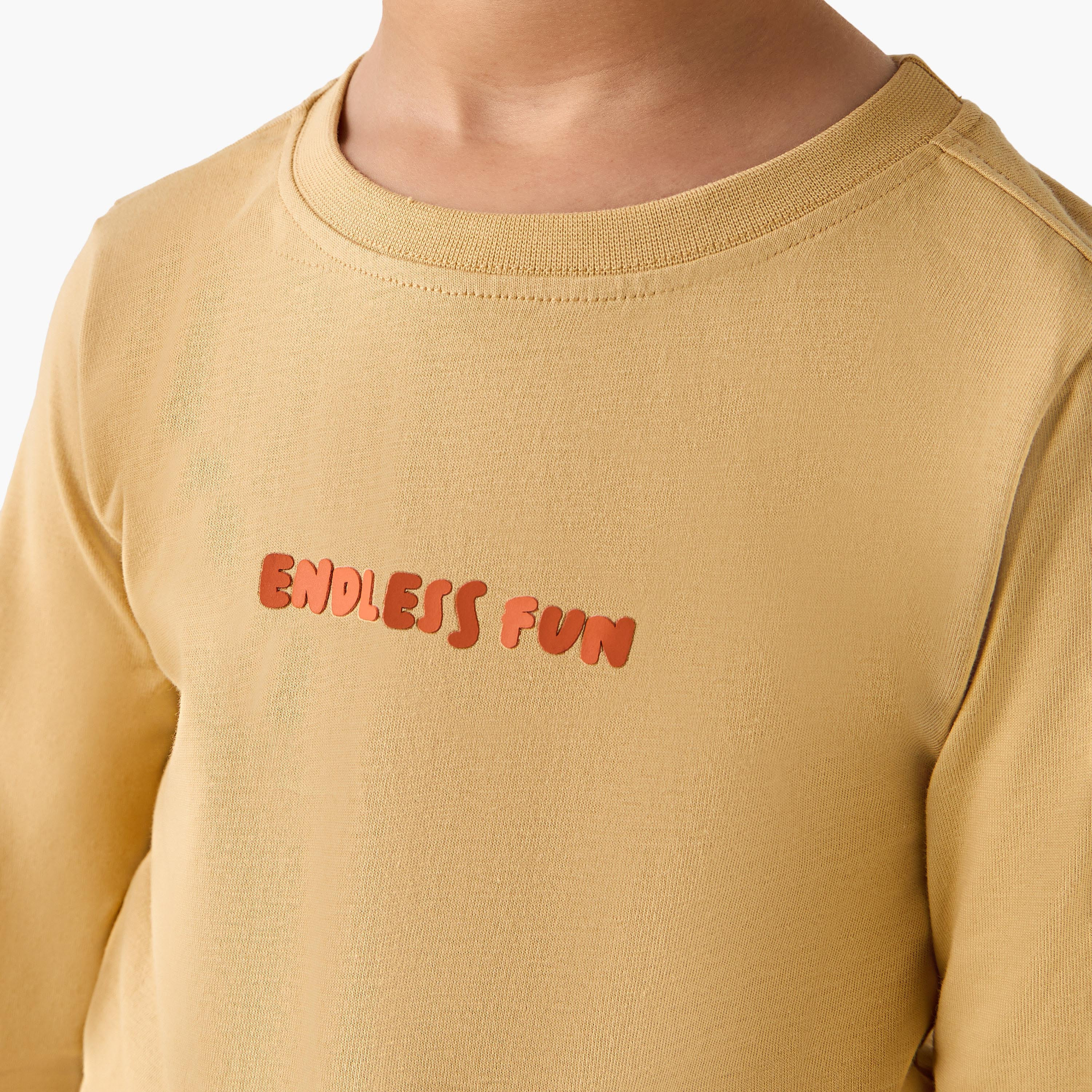 Juniors Boys Crew Neck T-shirt with Typographic Print - Cotton - Long Sleeves-boys-clothing-tshirtsandpolos-image-4