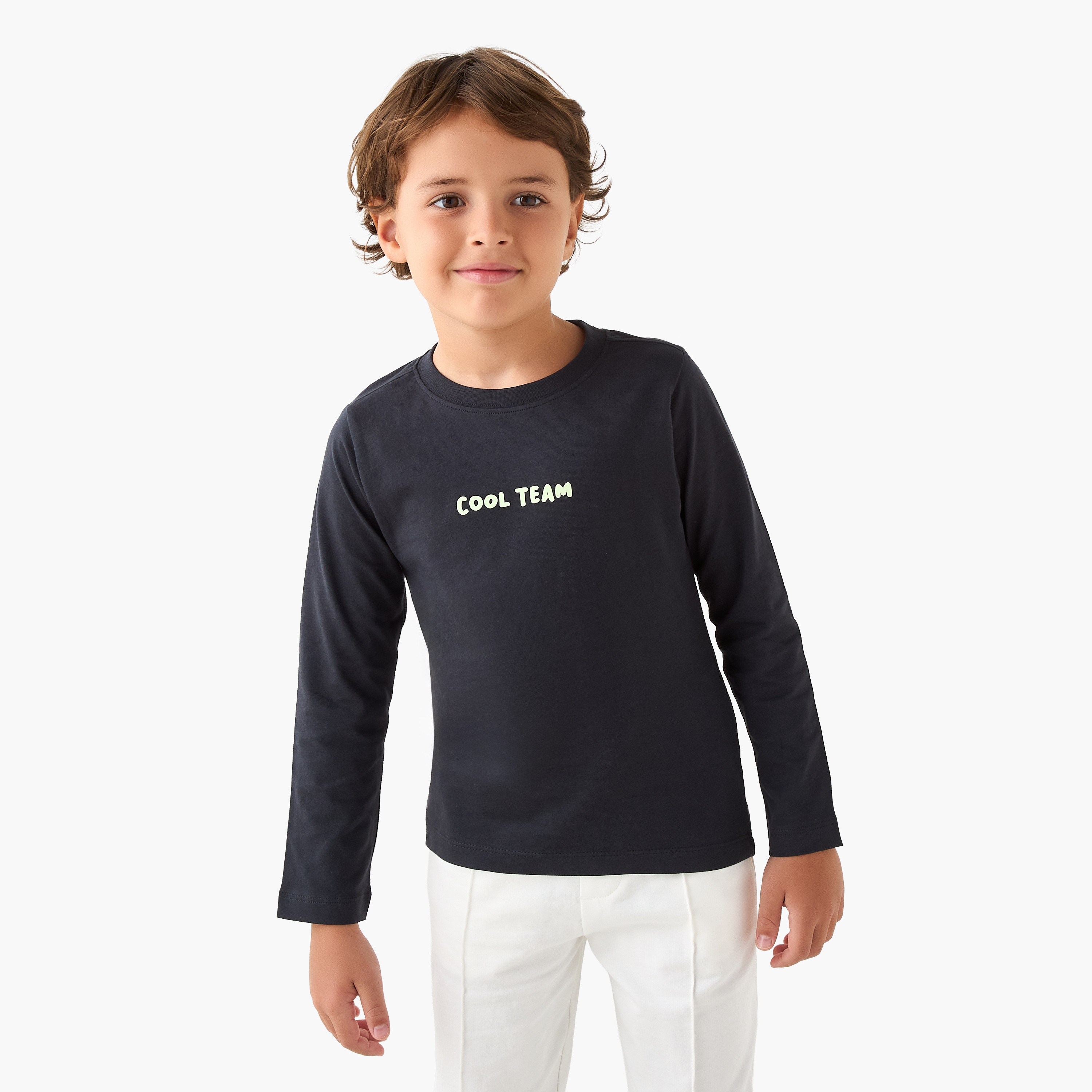 تيشيرت بأكمام طويلة وياقة مستديرة للأولاد بطبعات تايبوجرافيك - قطن من جونيورز-boys-clothing-tshirtsandpolos-image-5