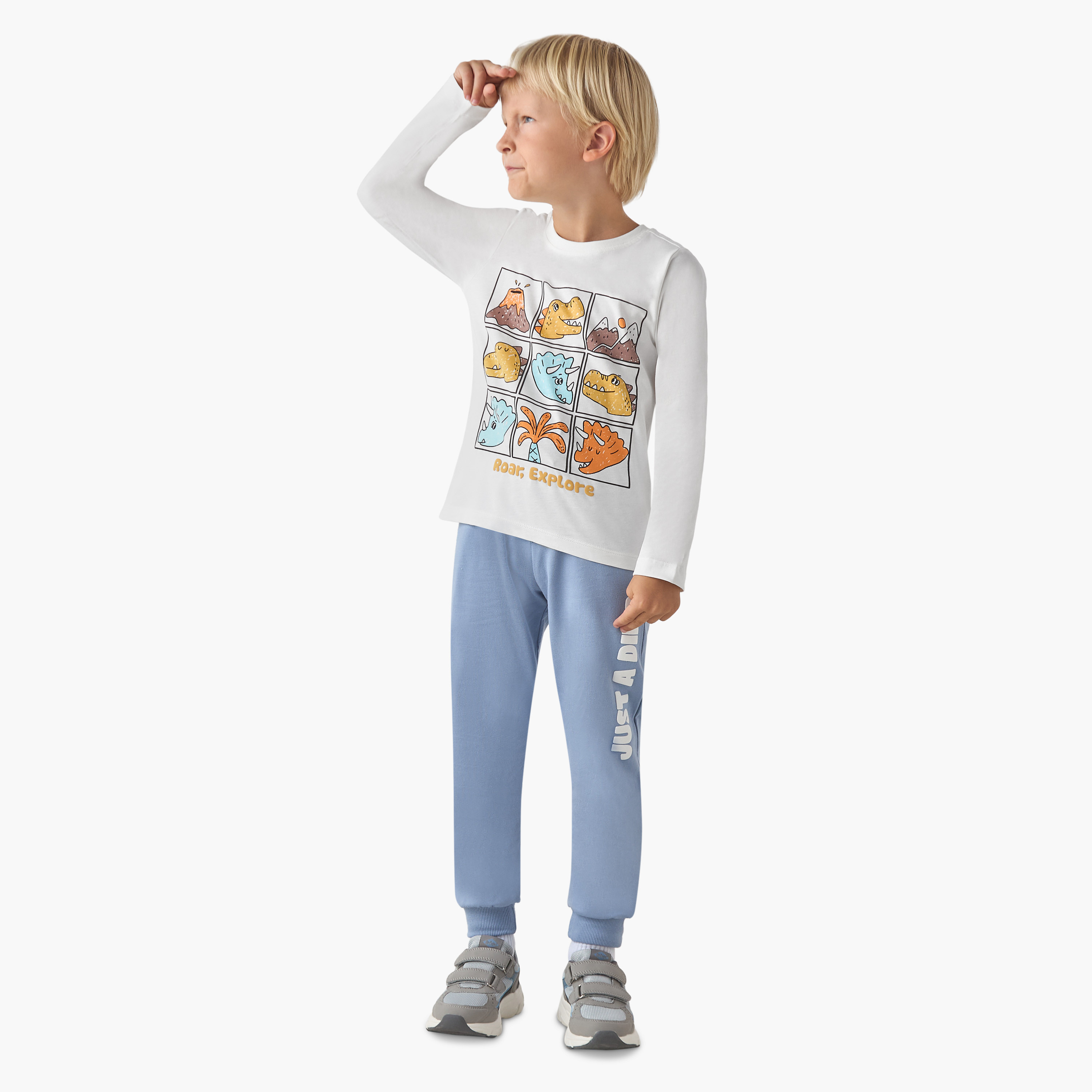 Juniors Boys' Crew Neck T-shirt with Dinosaur Print - Cotton - Long Sleeves-boys-clothing-tshirtsandpolos-image-2