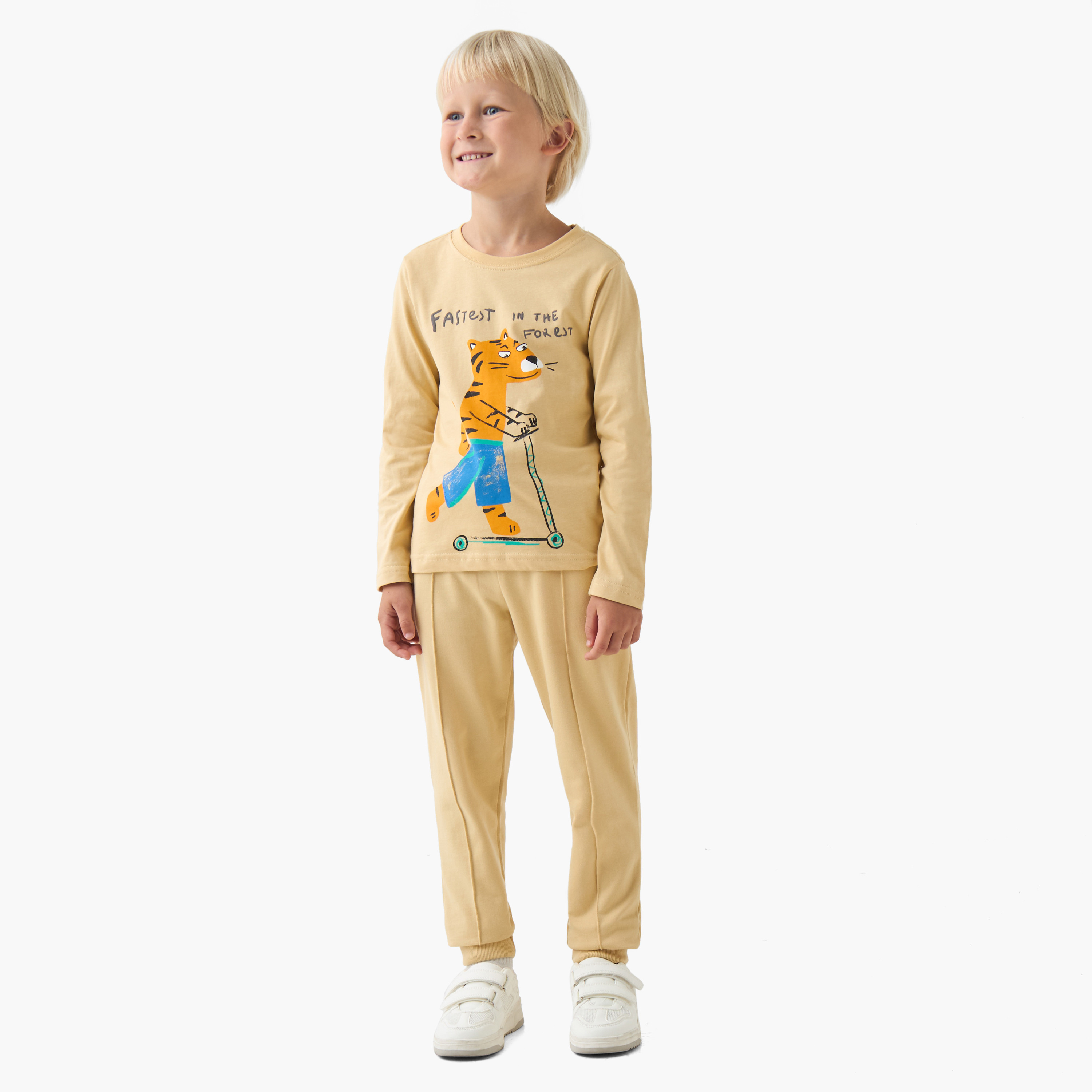 Juniors Boys Crew Neck T-shirt with Tiger Print - Cotton - Long Sleeves-boys-clothing-tshirtsandpolos-image-2
