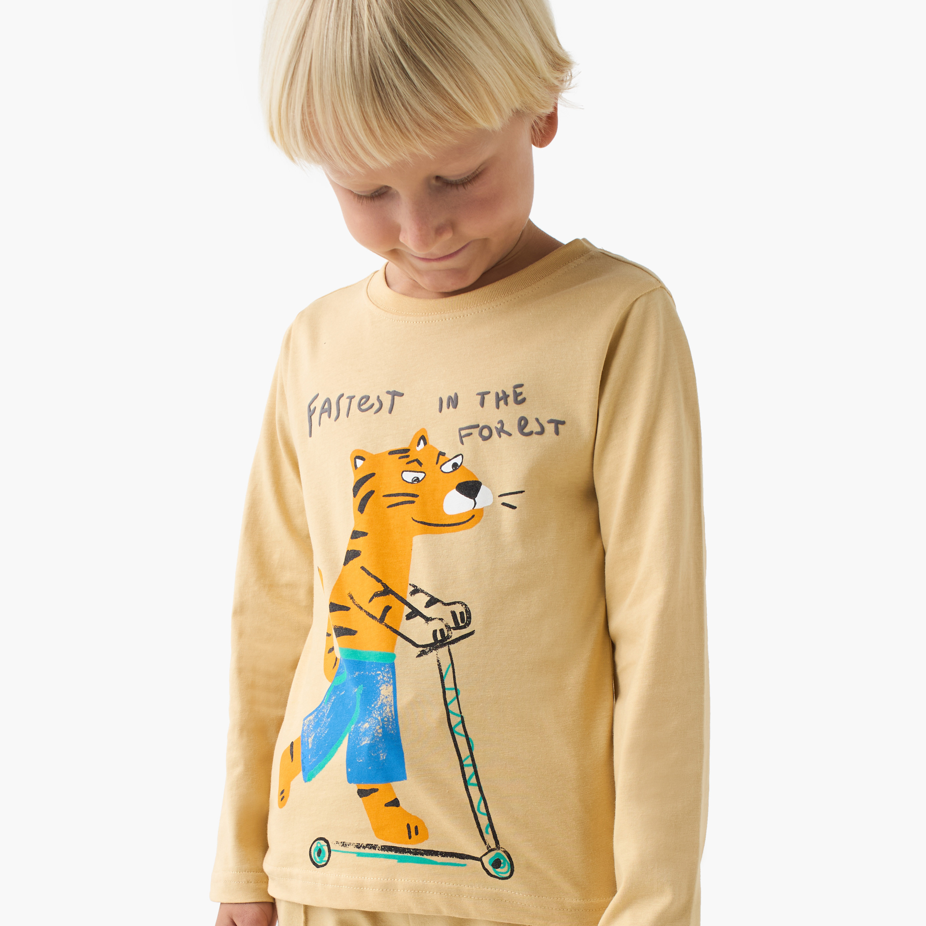 Juniors Boys Crew Neck T-shirt with Tiger Print - Cotton - Long Sleeves-boys-clothing-tshirtsandpolos-image-4
