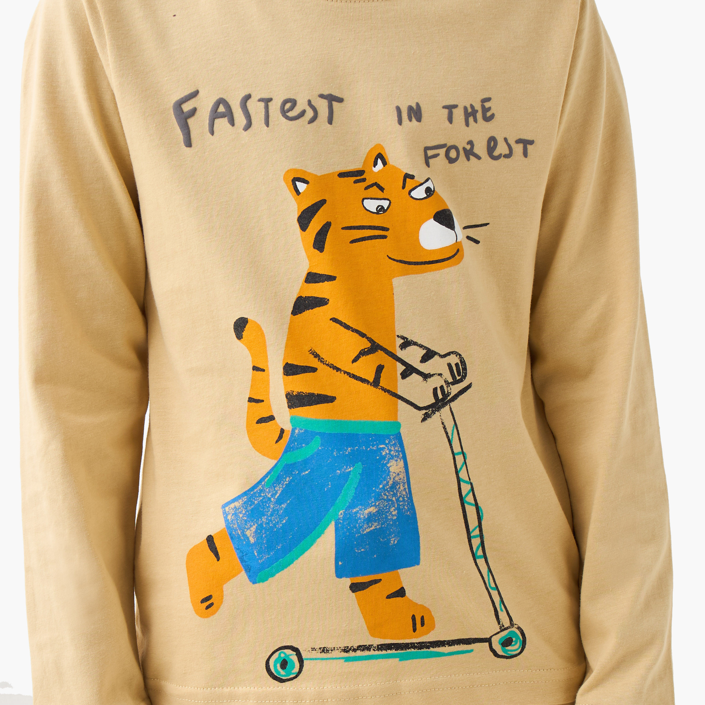 Juniors Boys Crew Neck T-shirt with Tiger Print - Cotton - Long Sleeves-boys-clothing-tshirtsandpolos-image-5