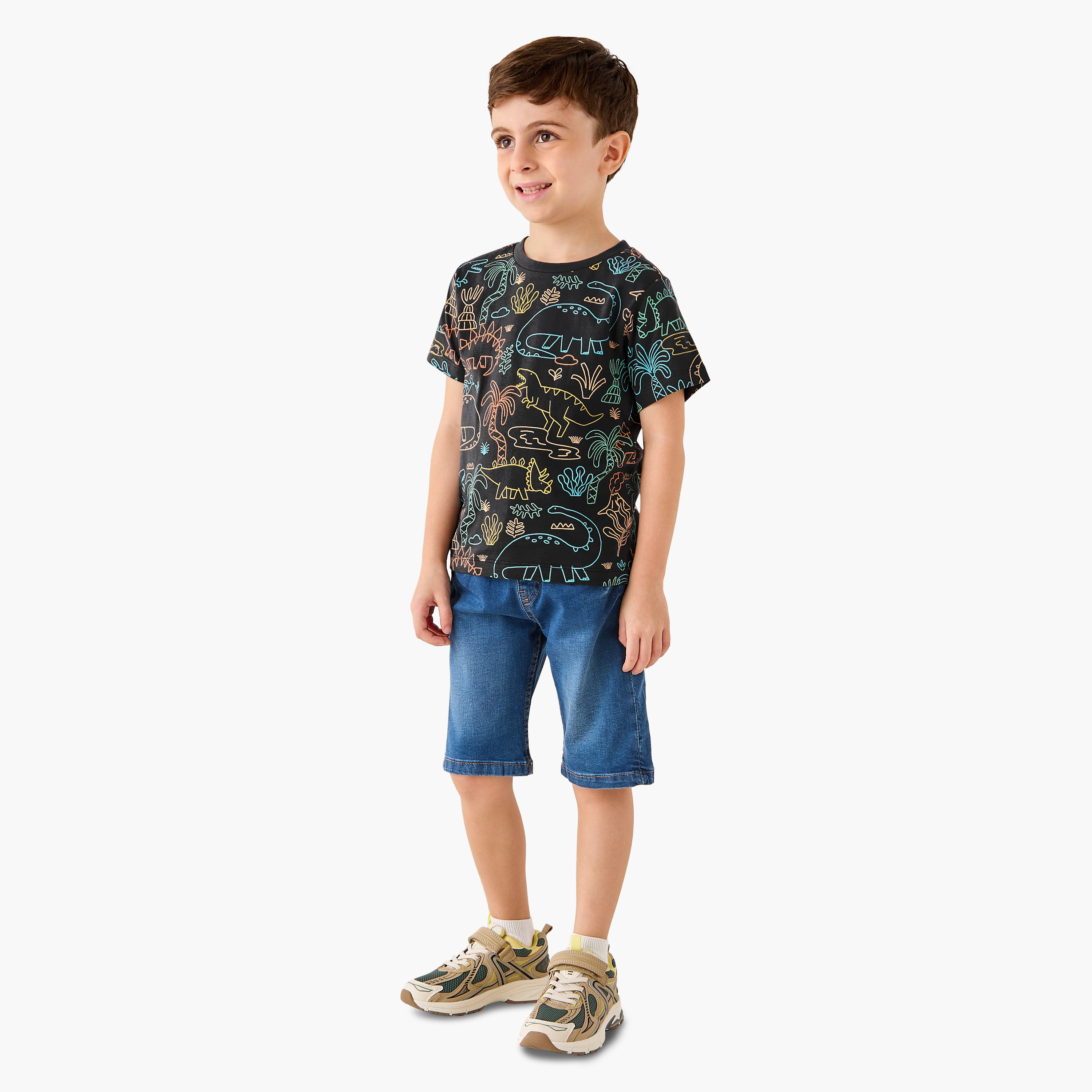 Juniors Dinosaur Print T-Shirt with Short Sleeves-boys-clothing-tshirtsandpolos-image-2