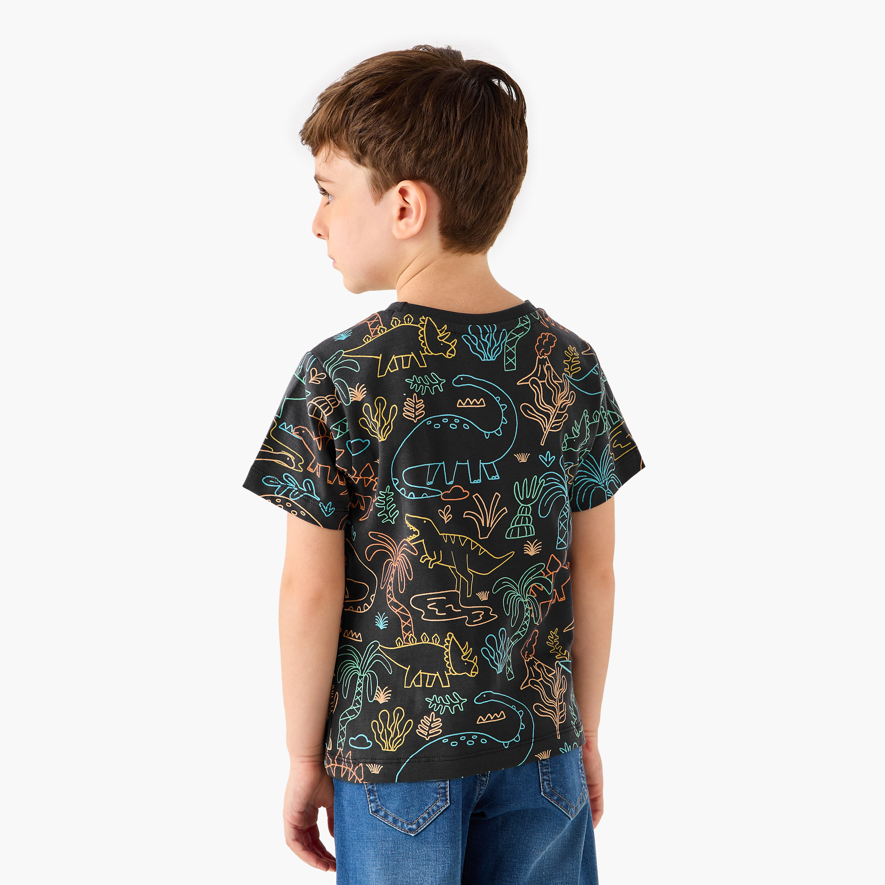 Juniors Dinosaur Print T-Shirt with Short Sleeves-boys-clothing-tshirtsandpolos-image-3