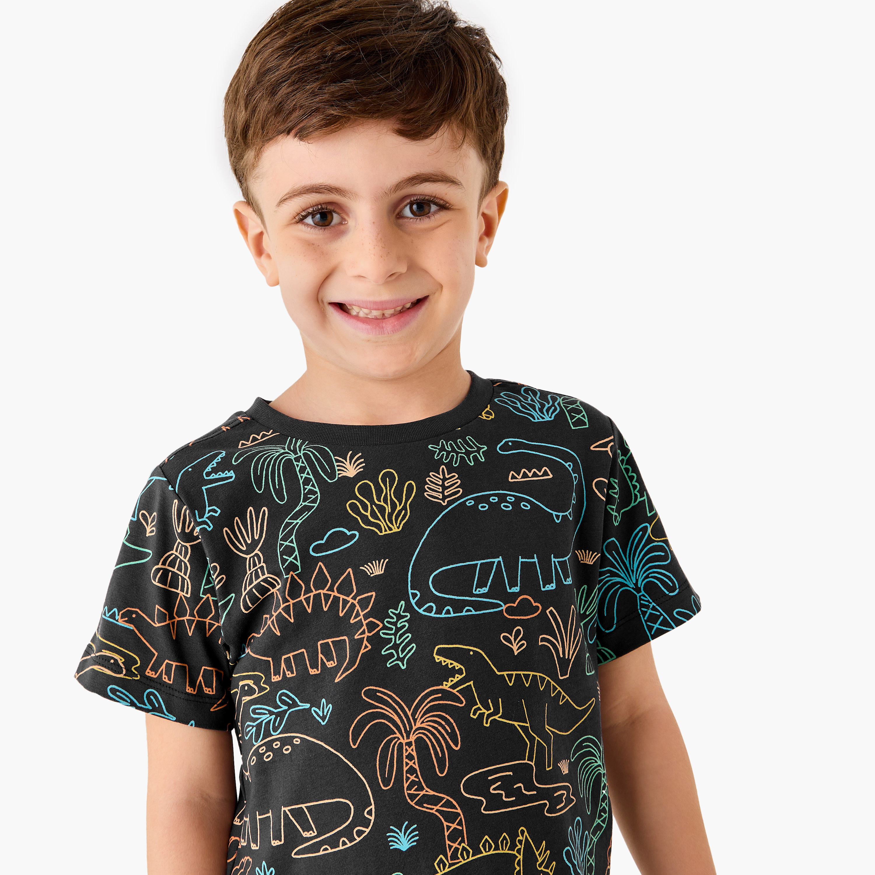 Juniors Dinosaur Print T-Shirt with Short Sleeves-boys-clothing-tshirtsandpolos-image-4