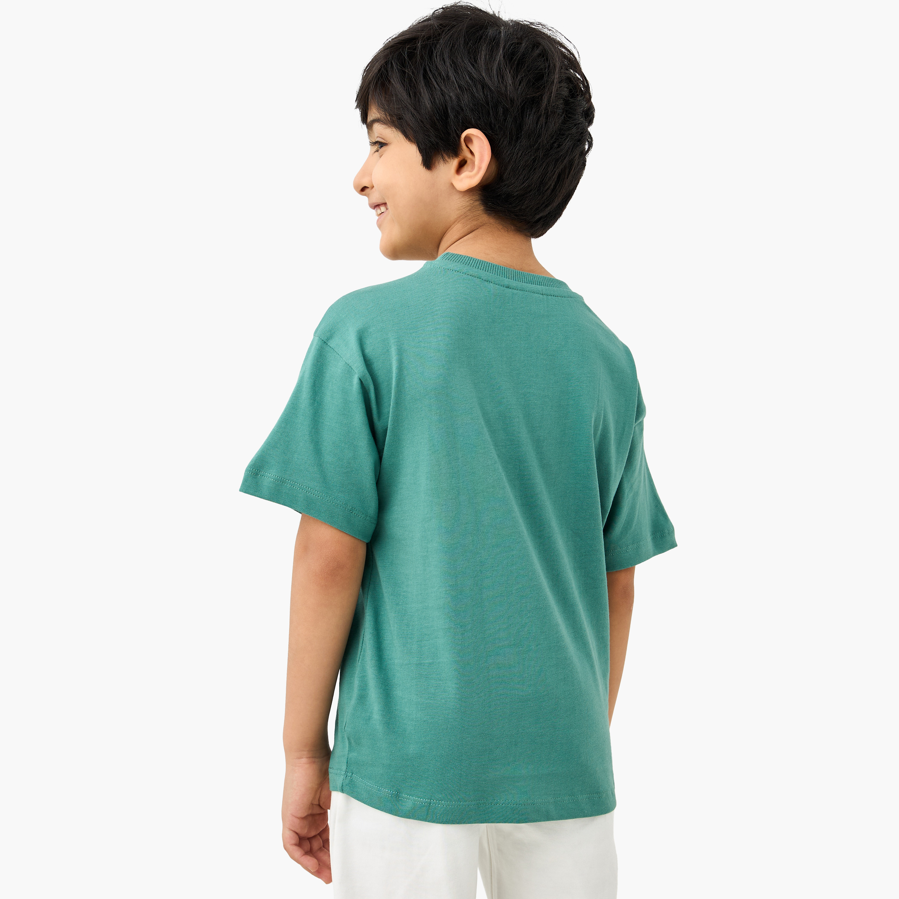 Juniors Slogan Embossed Crew Neck T-shirt with Short Sleeves-boys-clothing-tshirtsandpolos-image-3