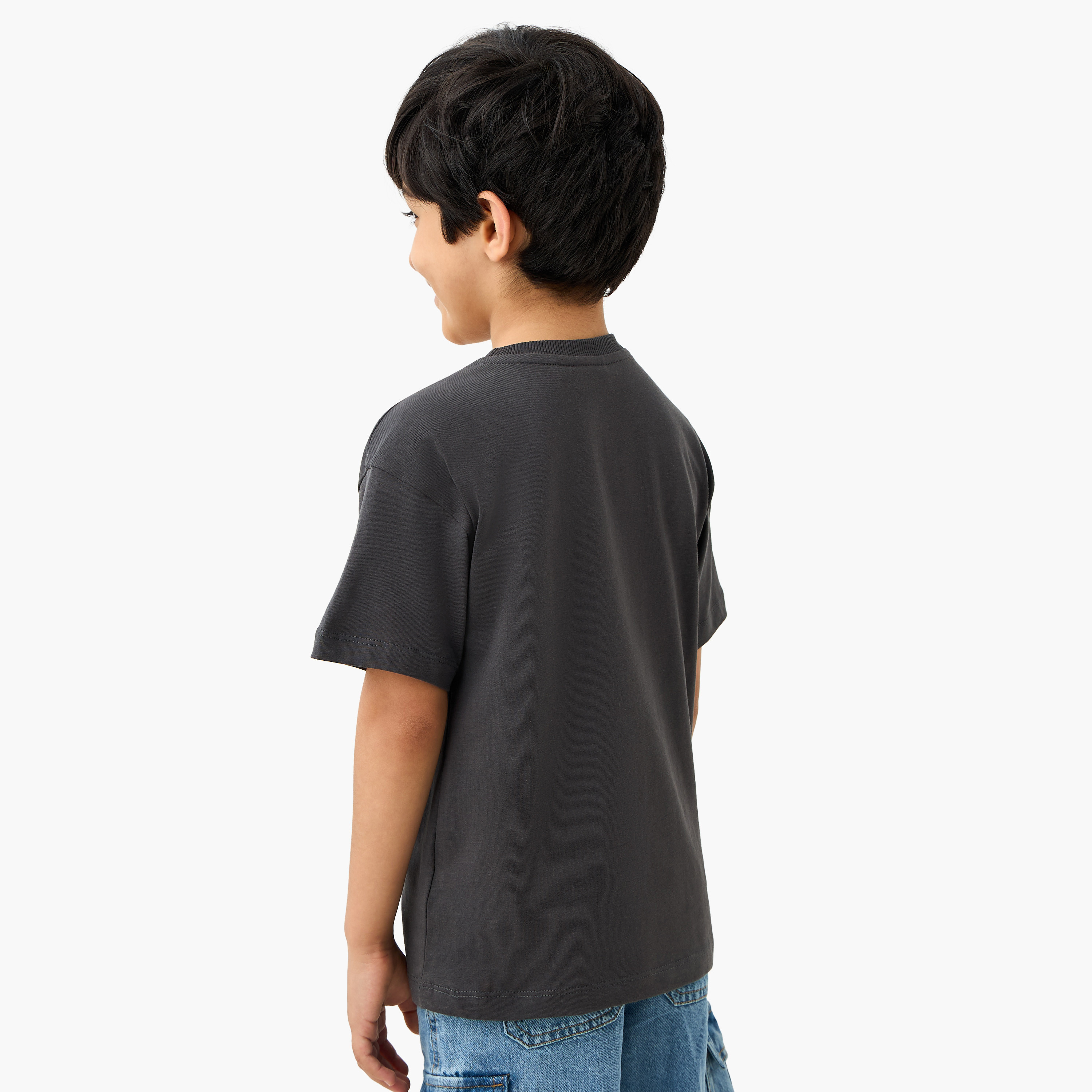 Juniors Dino Embossed Crew Neck T-shirt with Short Sleeves-boys-clothing-tshirtsandpolos-image-3