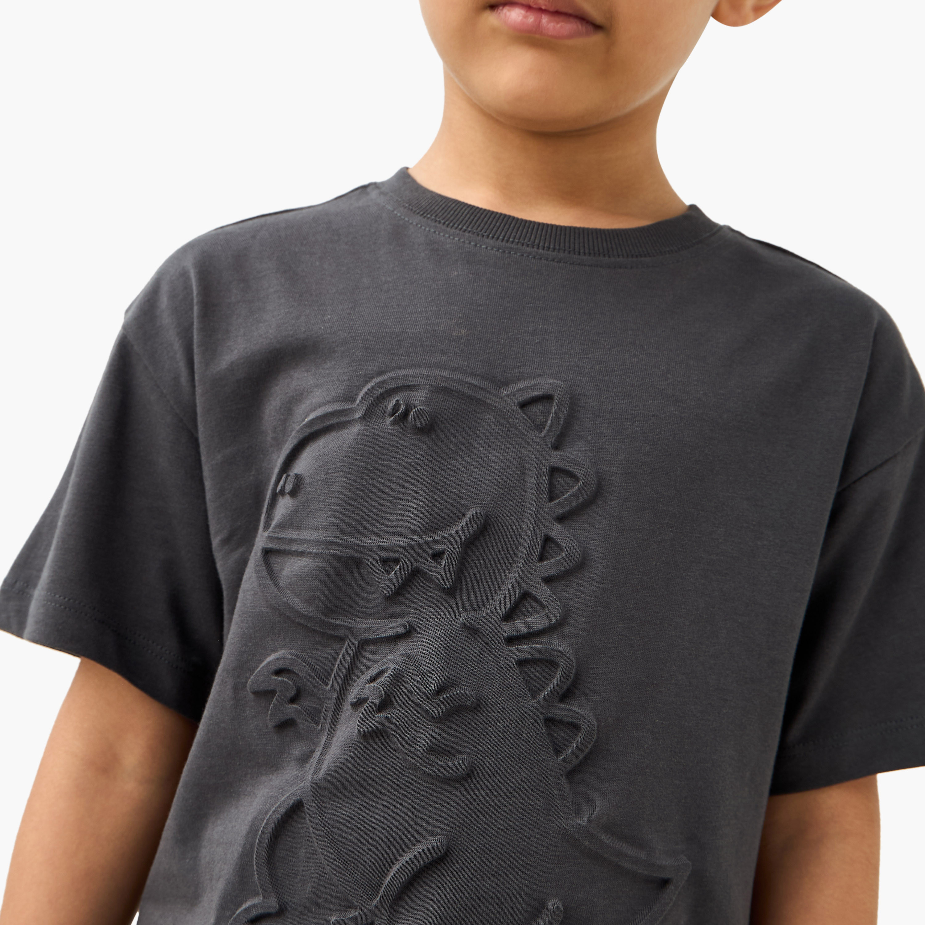 Juniors Dino Embossed Crew Neck T-shirt with Short Sleeves-boys-clothing-tshirtsandpolos-image-4