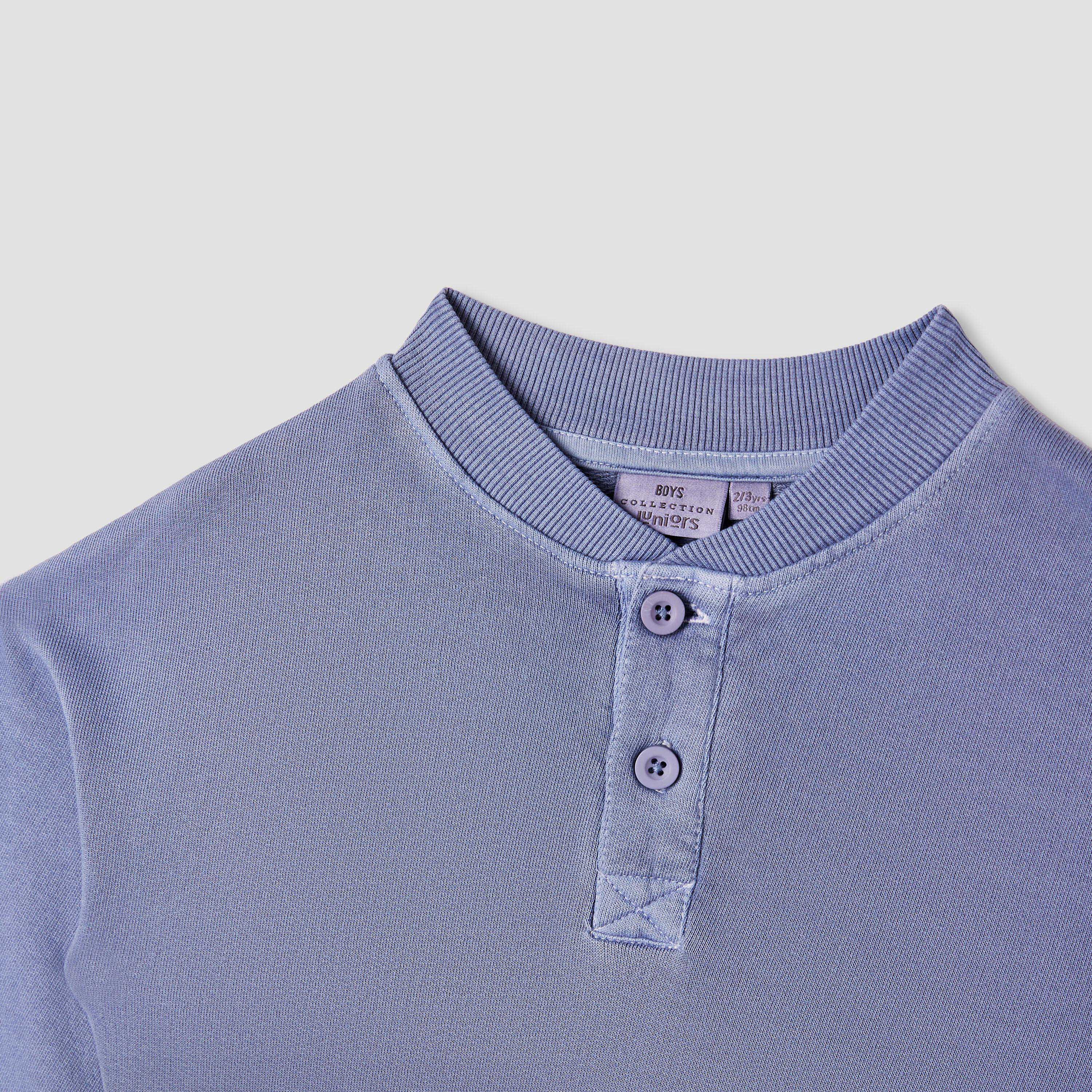 Juniors Solid Henley Neck Sweatshirt with Long Sleeves-boys-clothing-sweatshirts-image-3