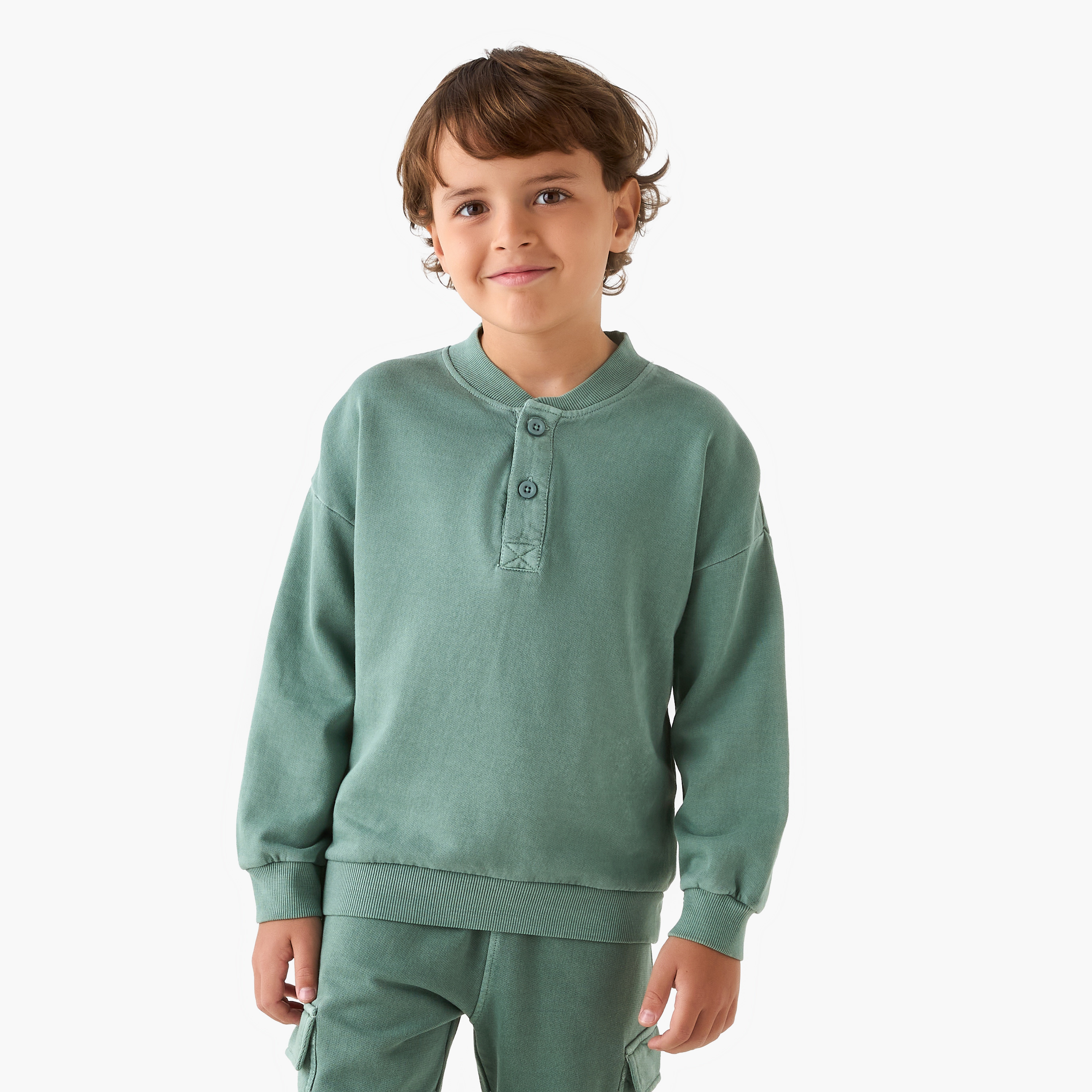 سويت شيرت سادة بأكمام طويلة وياقة هينلي من جونيورز-boys-clothing-sweatshirts-image-5