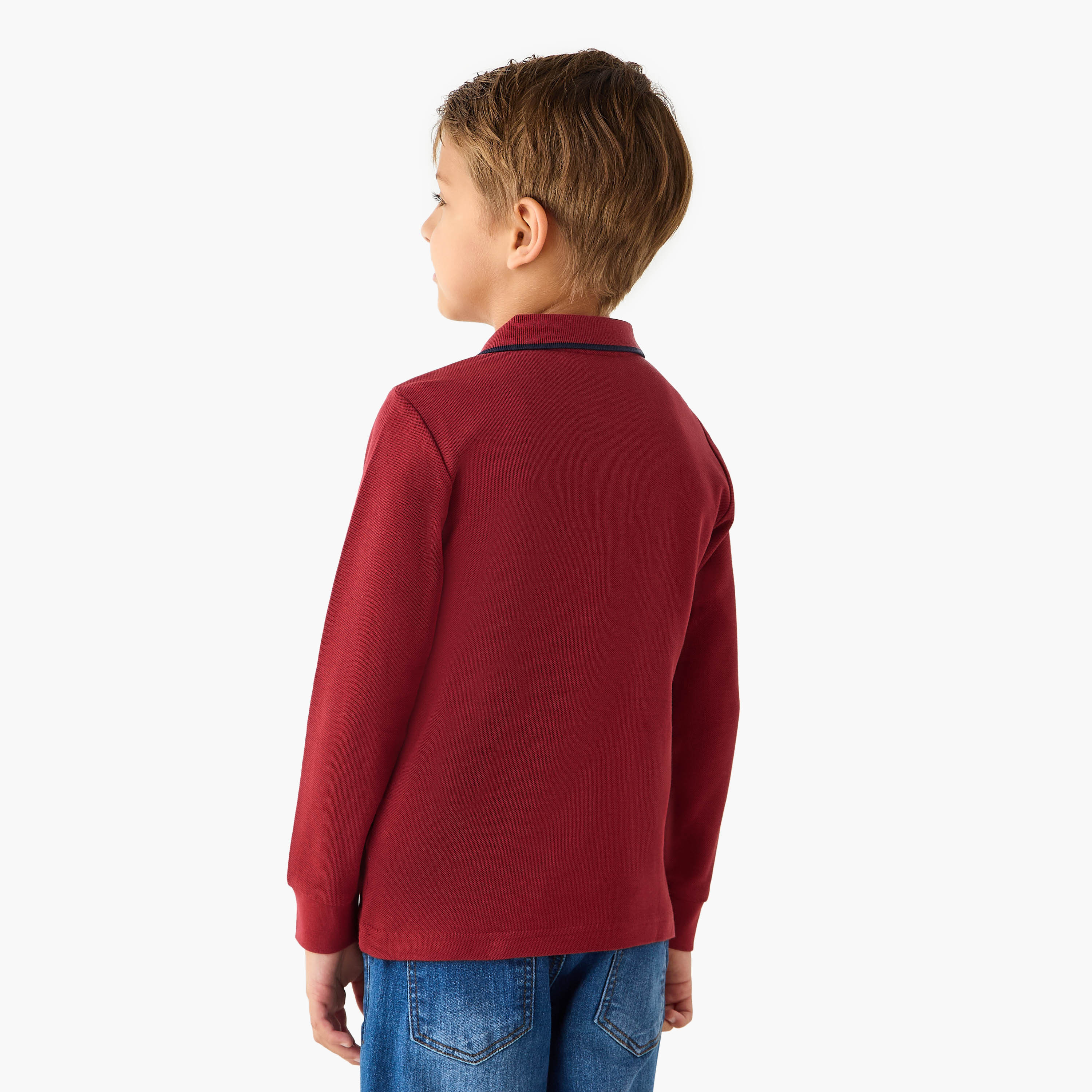 Juniors Dinosaur Embroidered Polo T-shirt with Long Sleeves-boys-clothing-tshirtsandpolos-image-3