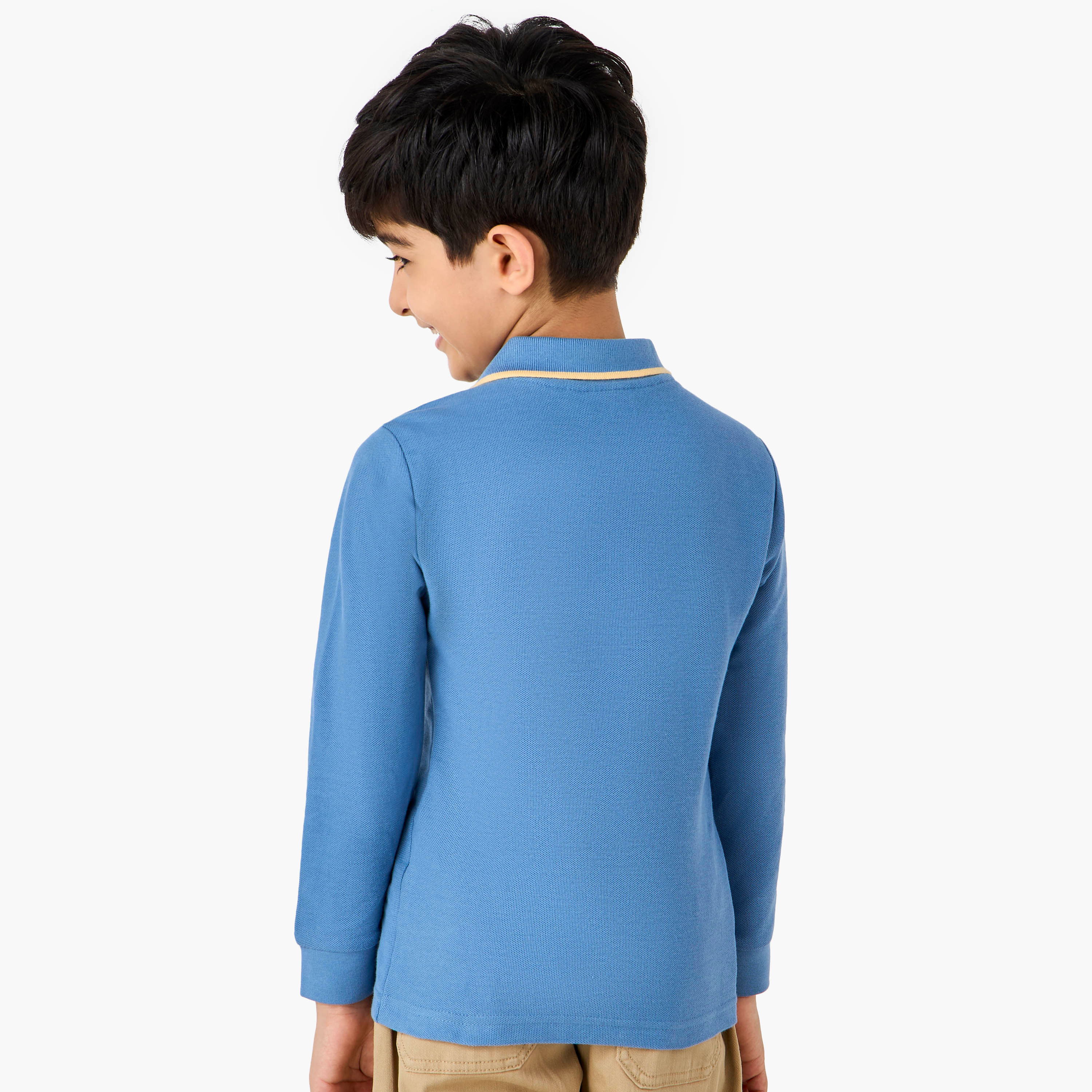 Juniors Dinosaur Embroidered Polo T-shirt with Long Sleeves-boys-clothing-tshirtsandpolos-image-3