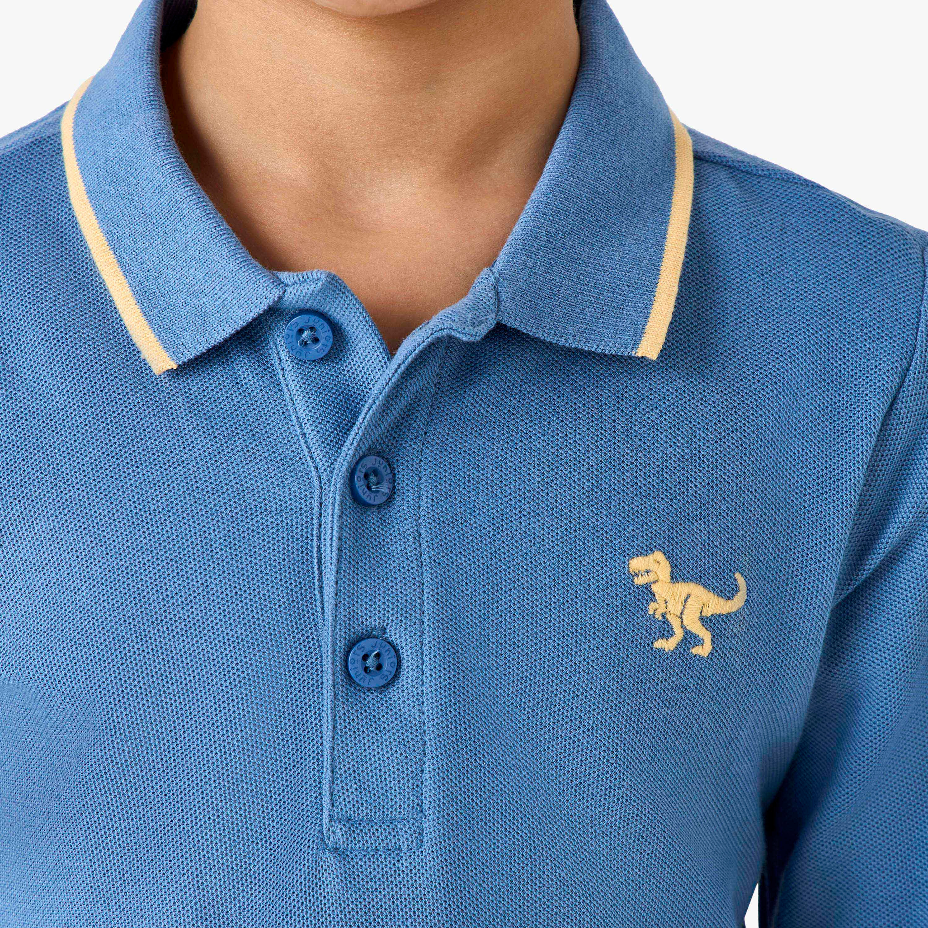 Juniors Dinosaur Embroidered Polo T-shirt with Long Sleeves-boys-clothing-tshirtsandpolos-image-5