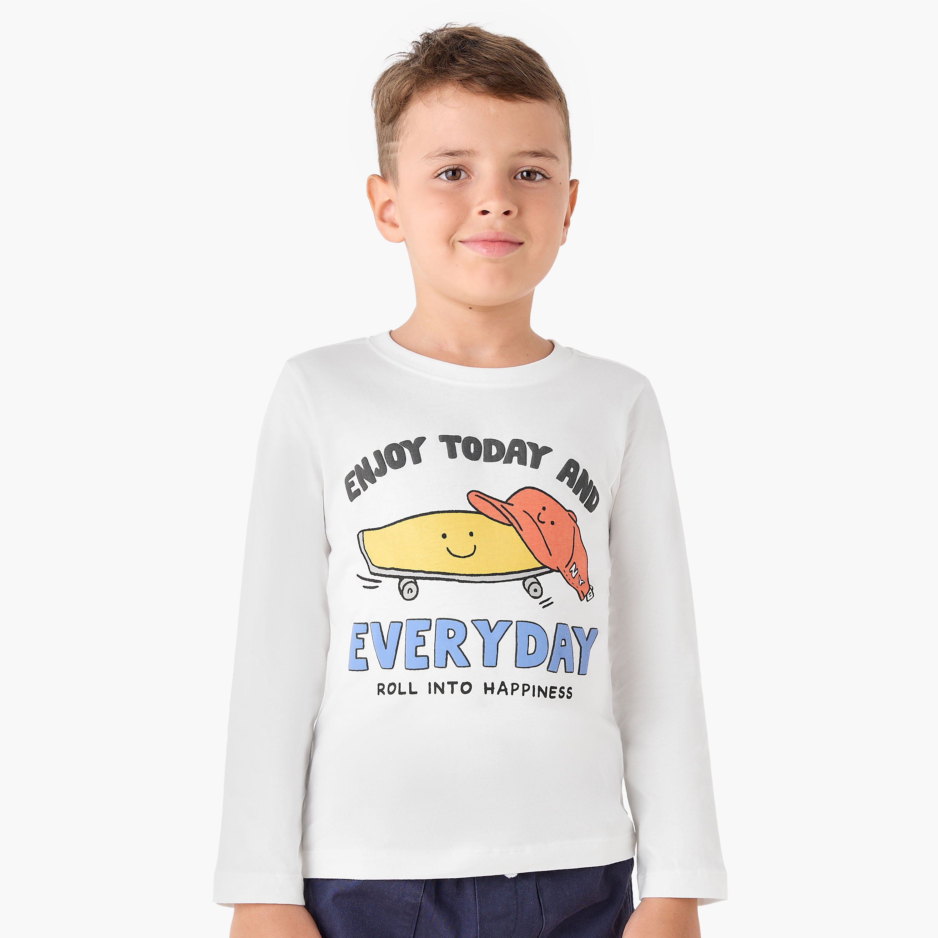 Juniors Boys Crew Neck T-shirt with Graphic Print - Cotton - Long Sleeves-boys-clothing-tshirtsandpolos-image-1