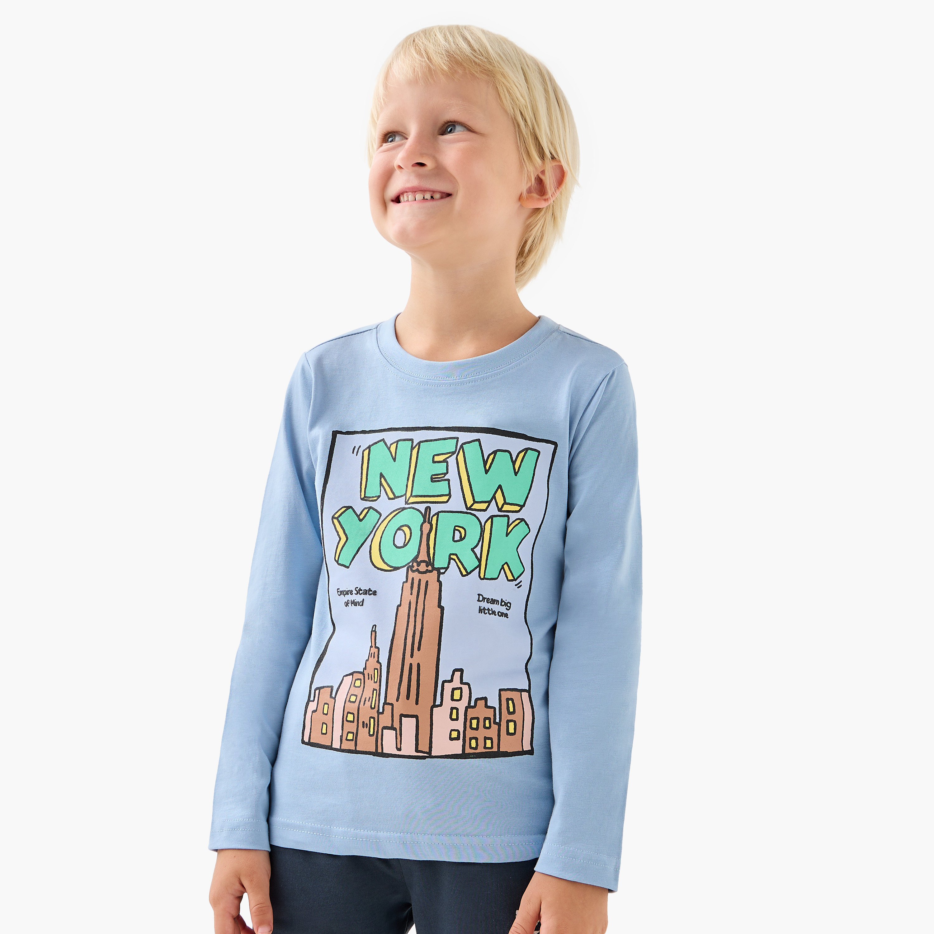 Juniors Boys Crew Neck T-shirt with Graphic Print - Cotton - Long Sleeves-boys-clothing-tshirtsandpolos-image-1