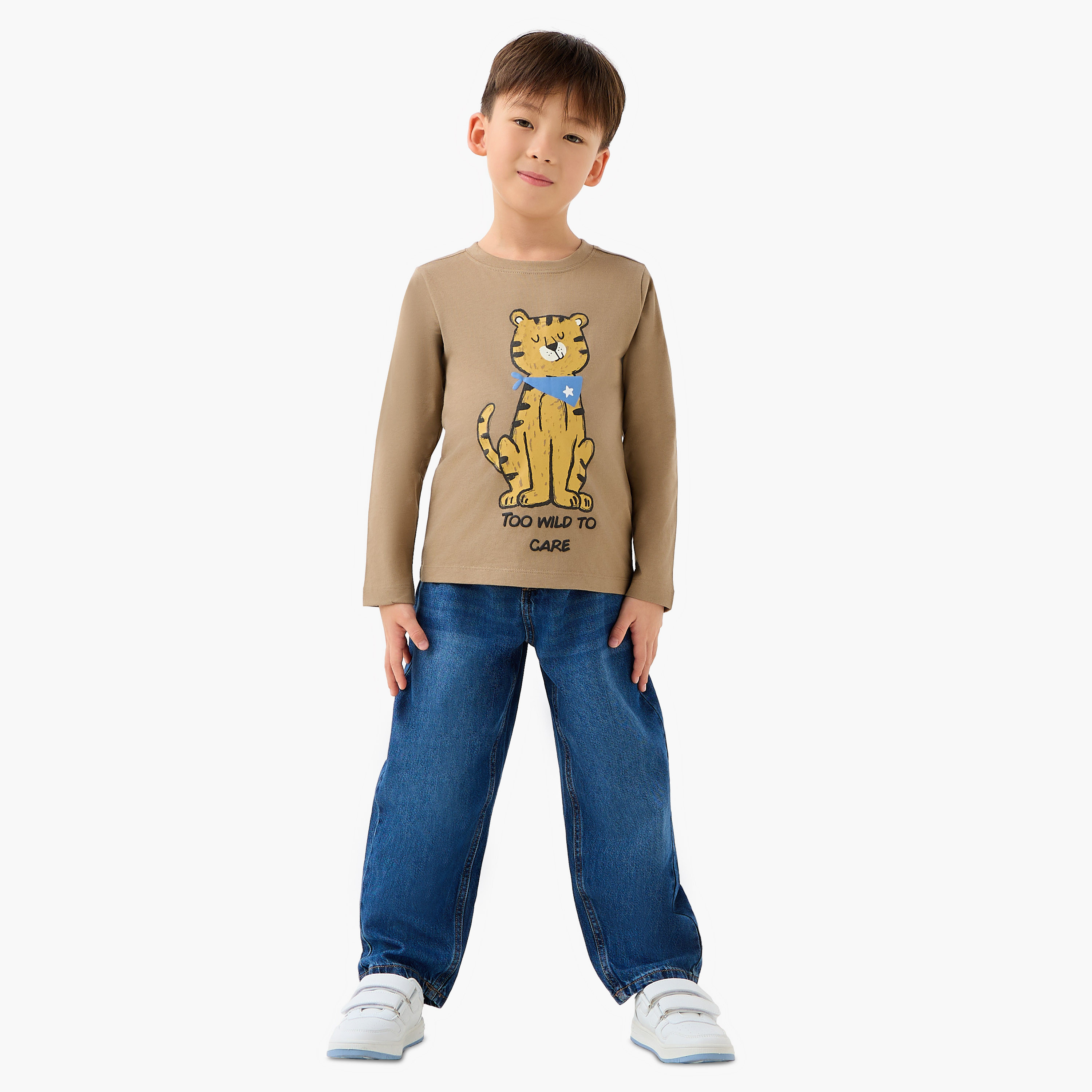 Juniors Boys Crew Neck T-shirt with Tiger Graphic Print - Cotton - Long Sleeves-boys-clothing-tshirtsandpolos-image-2