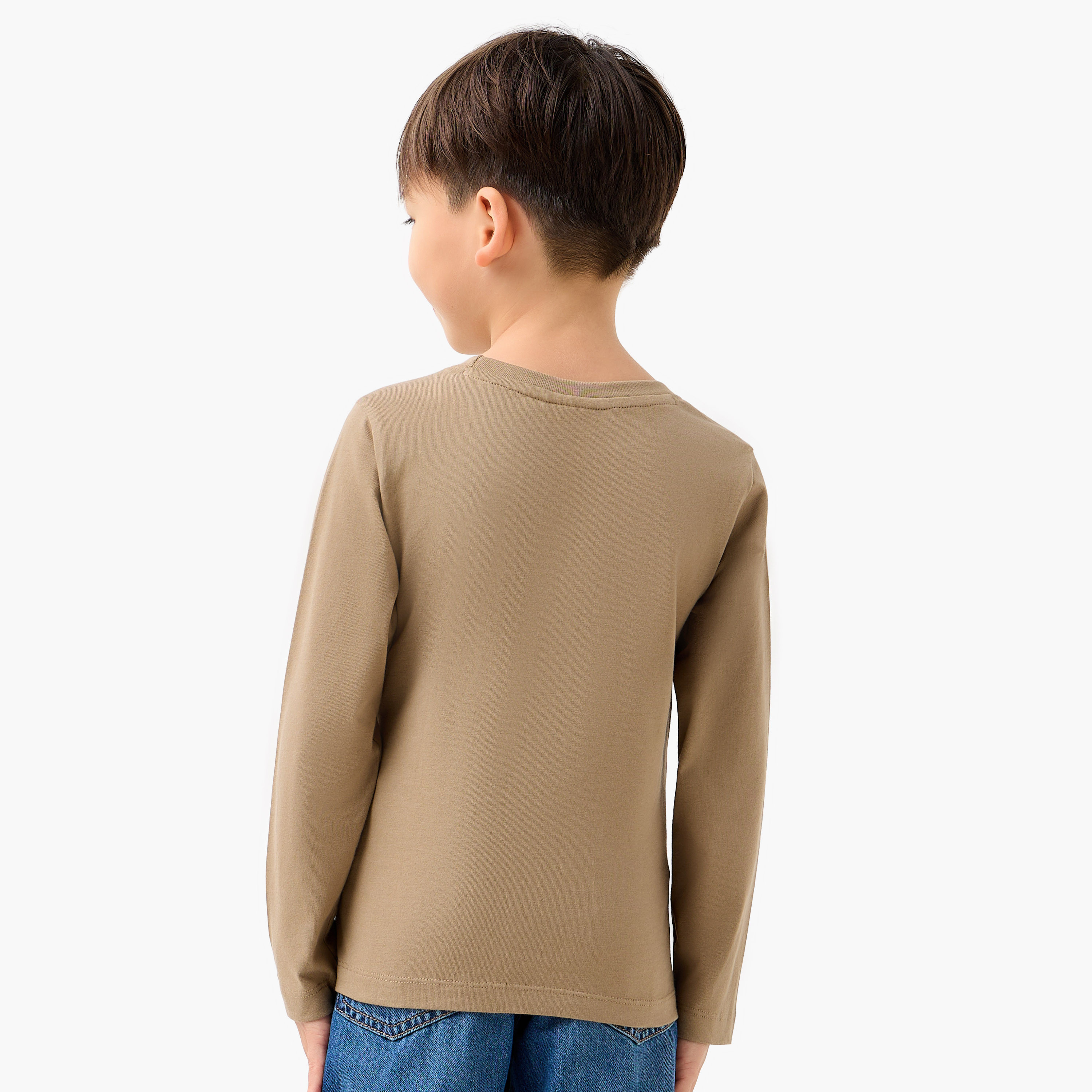 Juniors Boys Crew Neck T-shirt with Tiger Graphic Print - Cotton - Long Sleeves-boys-clothing-tshirtsandpolos-image-3