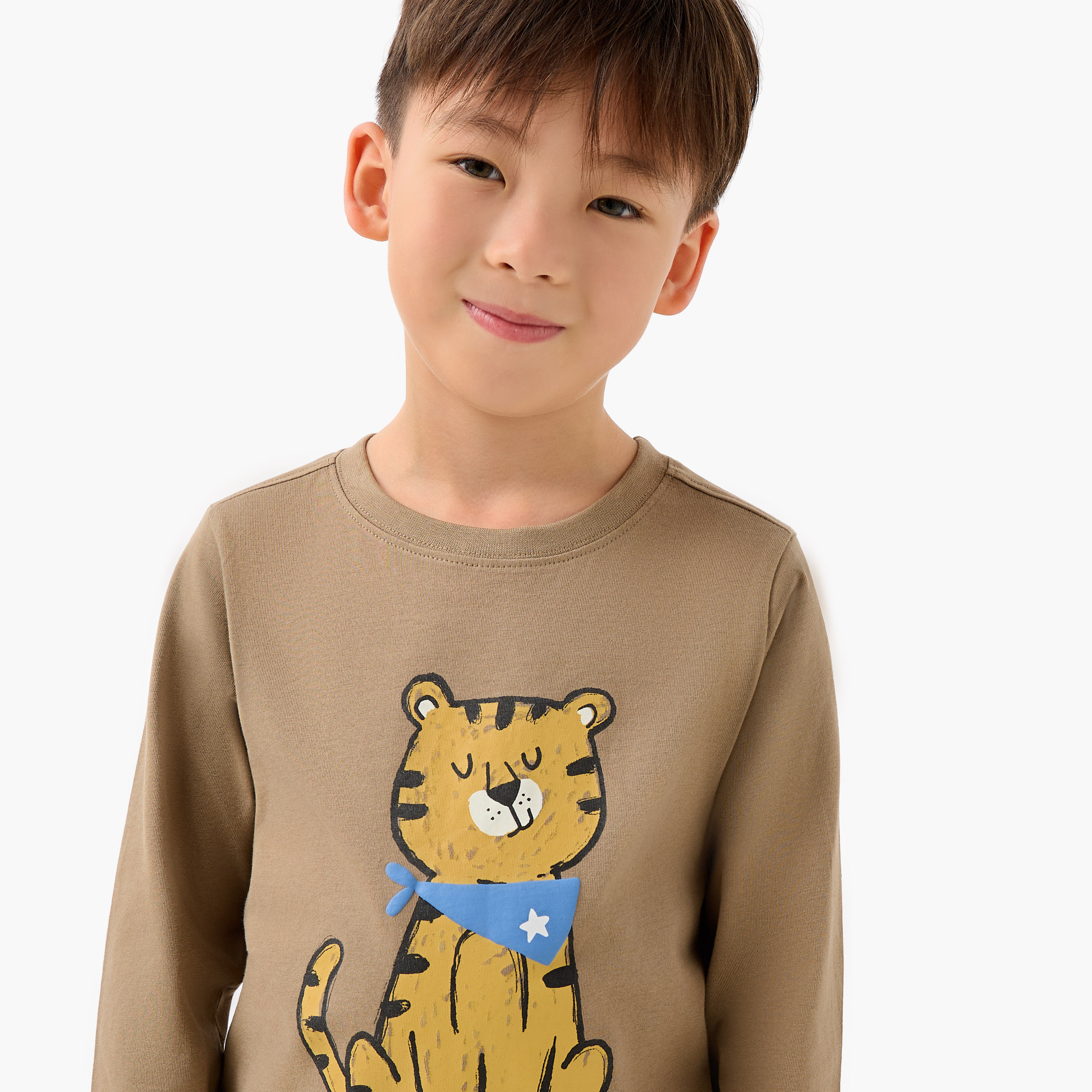 Juniors Boys Crew Neck T-shirt with Tiger Graphic Print - Cotton - Long Sleeves-boys-clothing-tshirtsandpolos-image-4