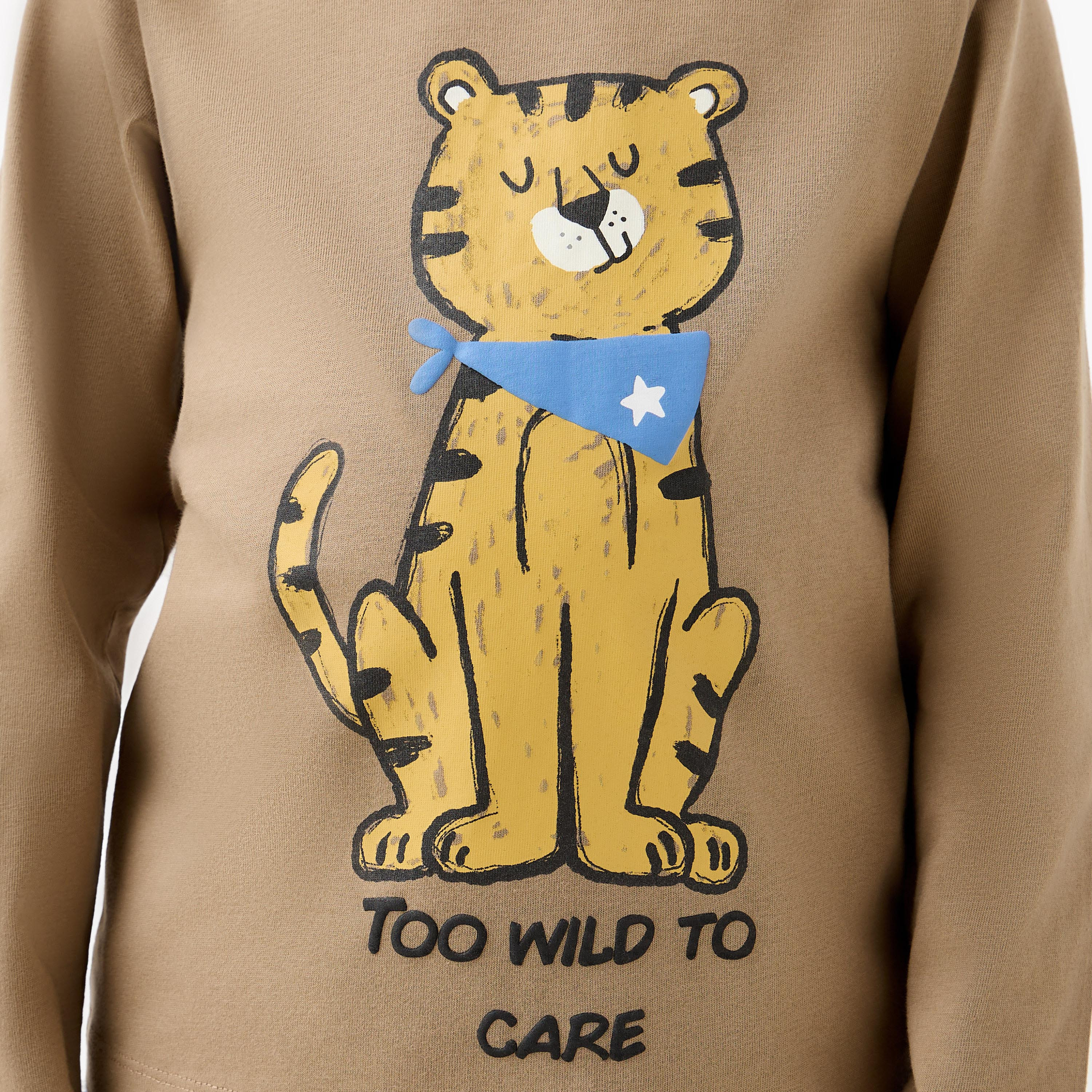 Juniors Boys Crew Neck T-shirt with Tiger Graphic Print - Cotton - Long Sleeves-boys-clothing-tshirtsandpolos-image-5