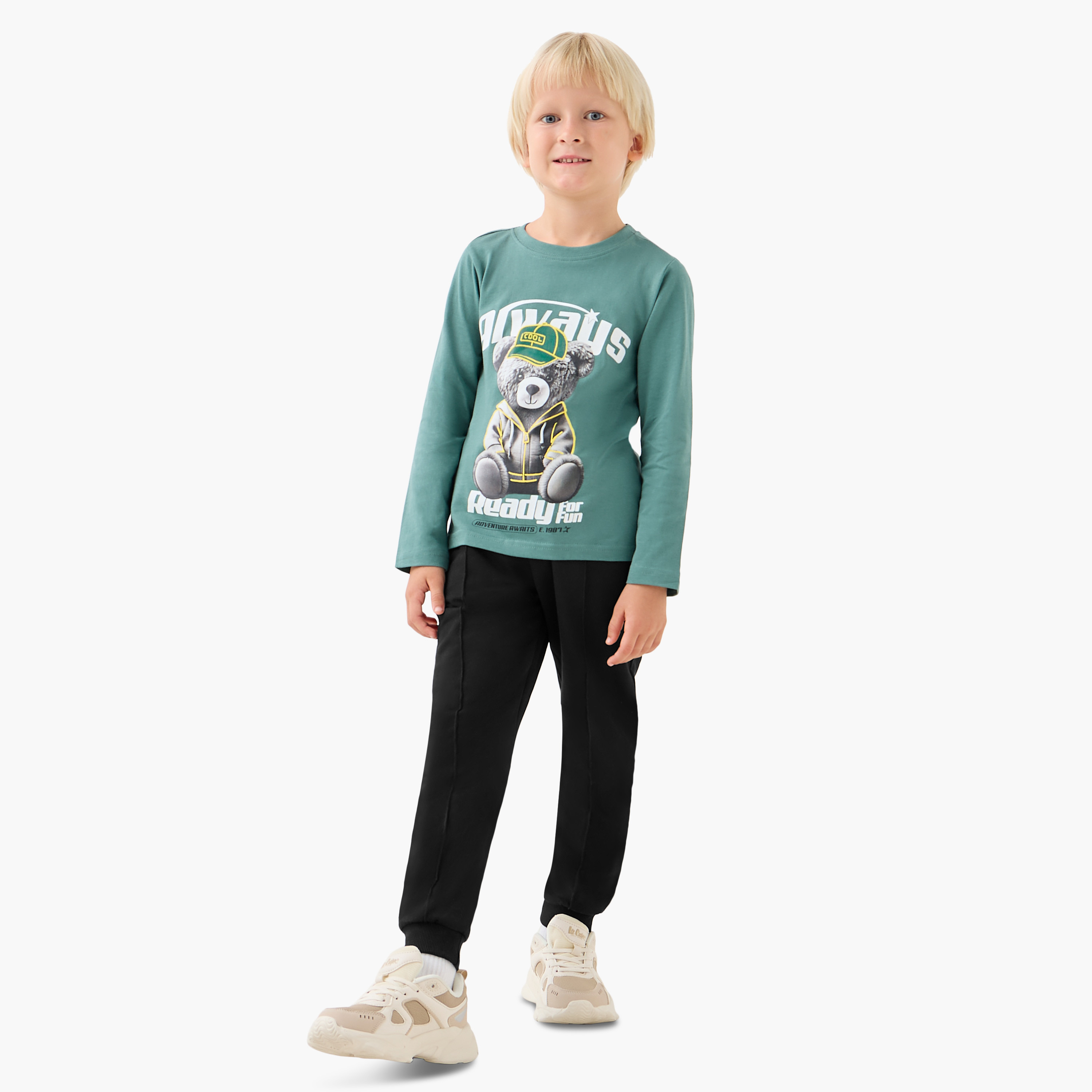 Juniors Boys Crew Neck T-shirt with Teddy Bear Print - Cotton - Long Sleeves-boys-clothing-tshirtsandpolos-image-2