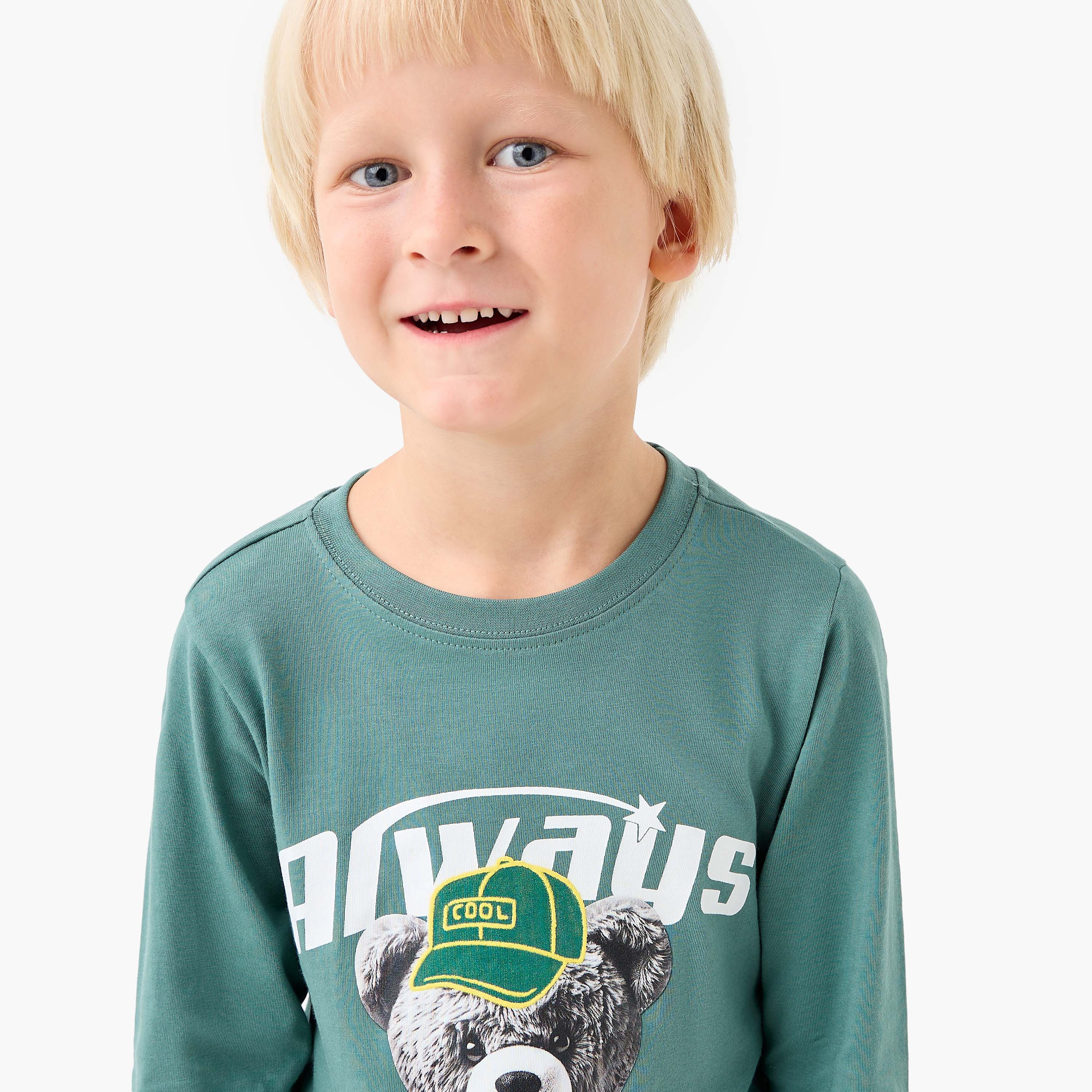 Juniors Boys Crew Neck T-shirt with Teddy Bear Print - Cotton - Long Sleeves-boys-clothing-tshirtsandpolos-image-4