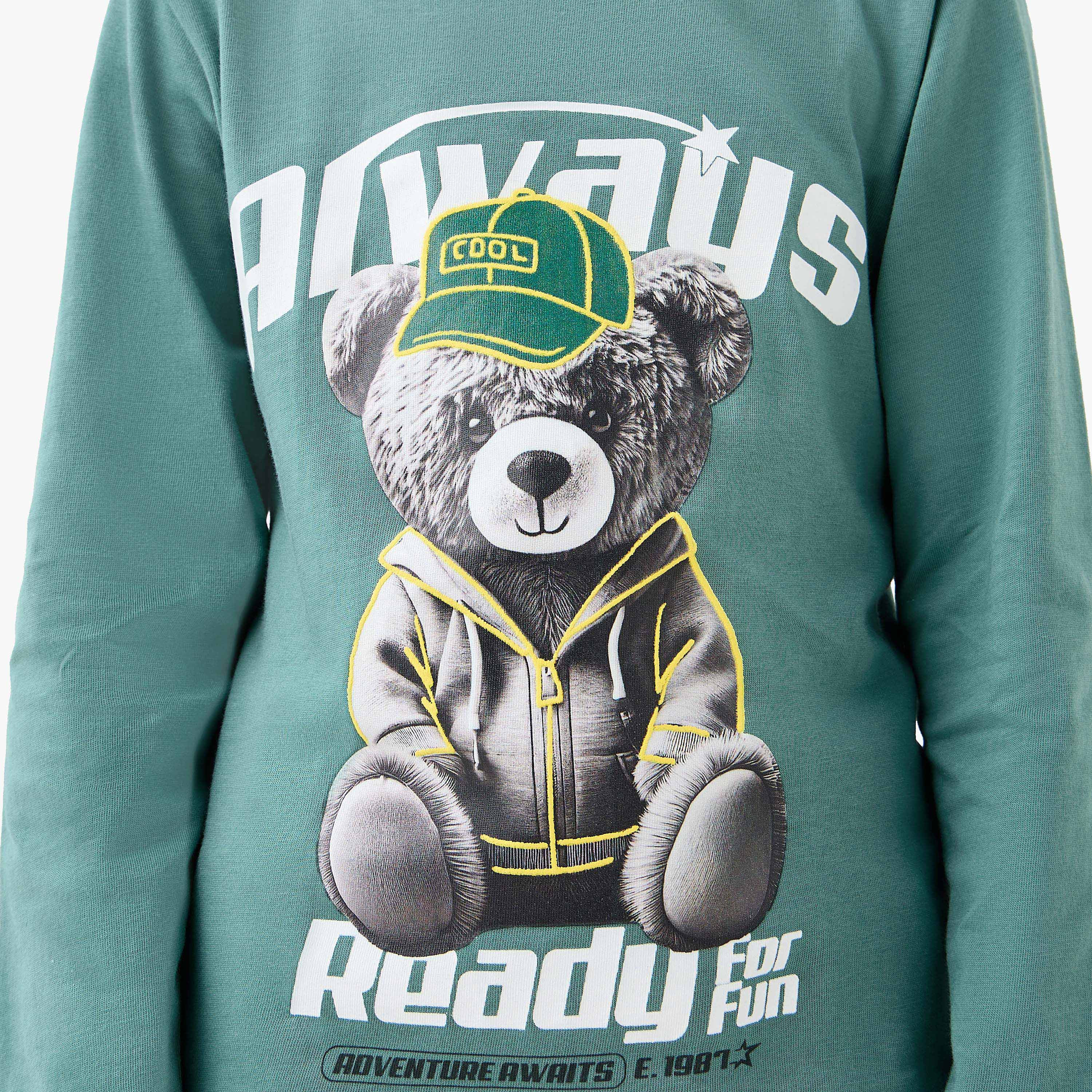 Juniors Boys Crew Neck T-shirt with Teddy Bear Print - Cotton - Long Sleeves-boys-clothing-tshirtsandpolos-image-5
