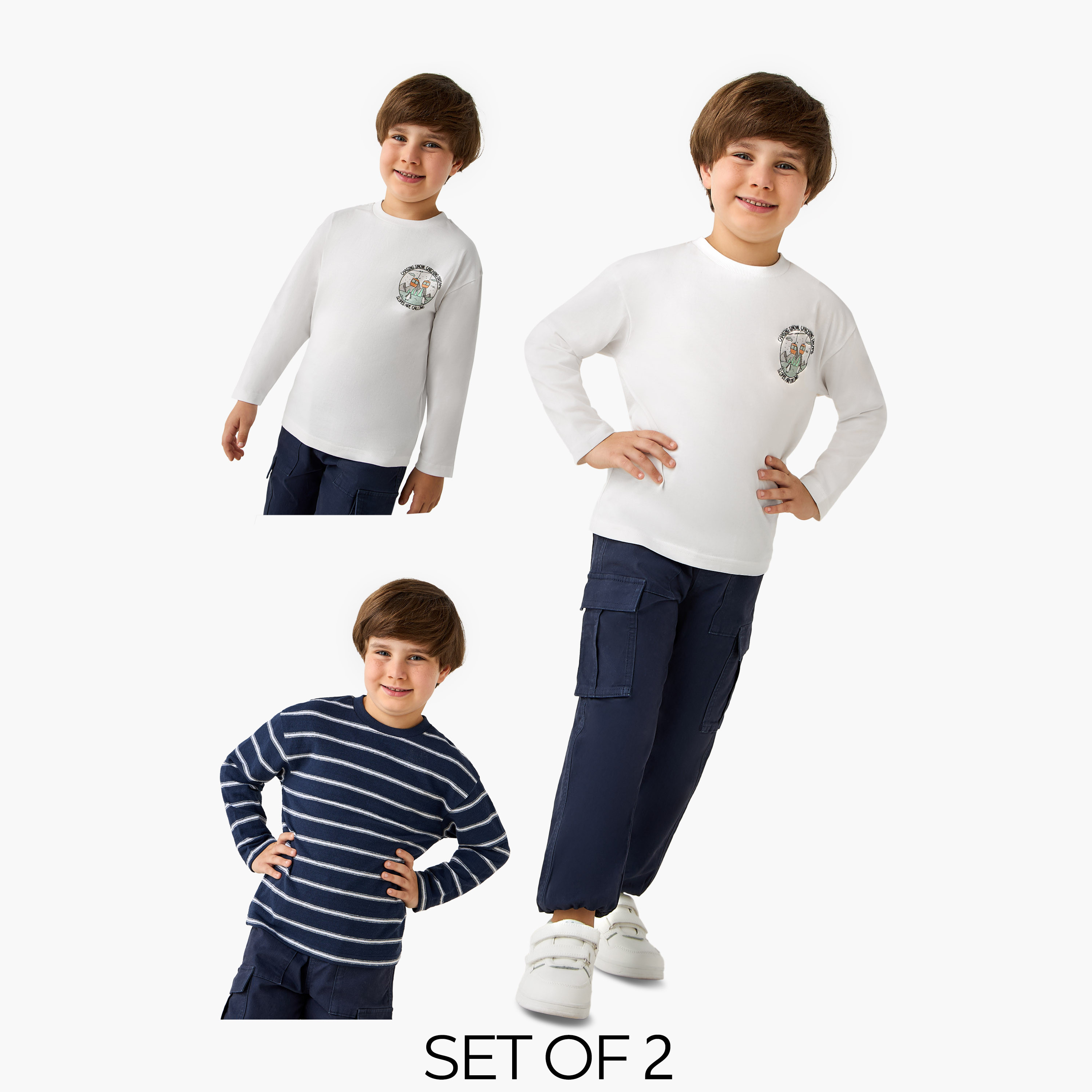 Juniors Boys Crew Neck T-shirt - Cotton - Long Sleeves - Set of 2-boys-clothing-tshirtsandpolos-image-1