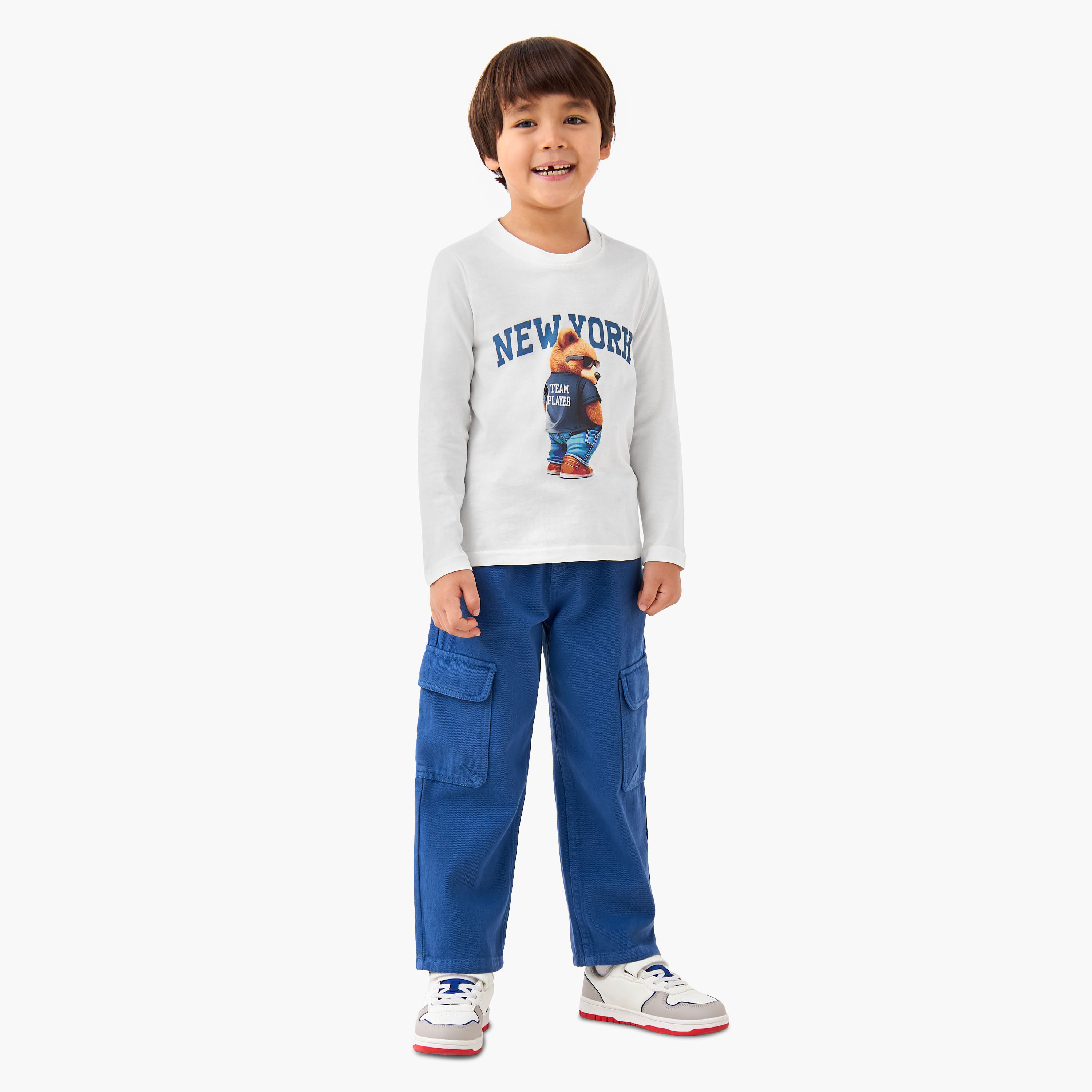 تيشيرت قطن بياقة ضيقة وأكمام طويلة وطبعات جرافيك للأولاد من جونيورز-boys-clothing-tshirtsandpolos-image-2