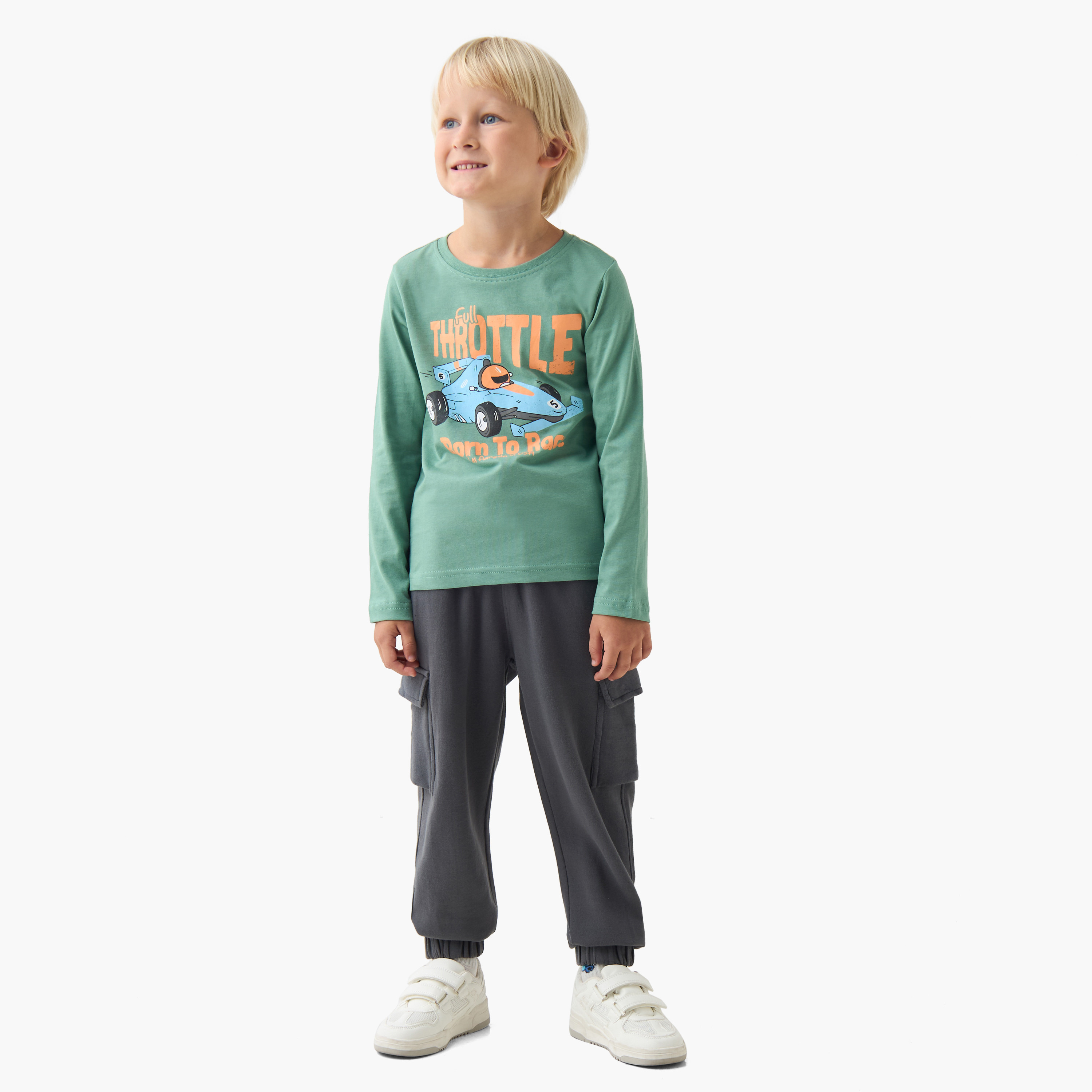Juniors Boys Round Neck T-shirt with Racing Car Print - Cotton - Long Sleeves-boys-clothing-tshirtsandpolos-image-2