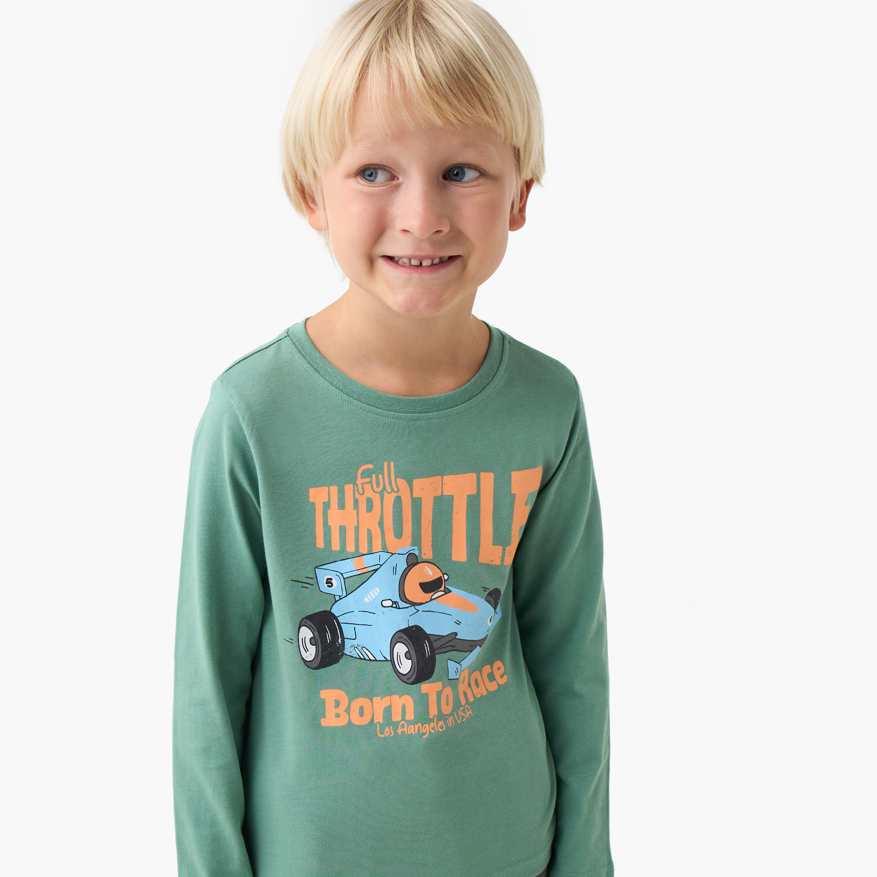 Juniors Boys Round Neck T-shirt with Racing Car Print - Cotton - Long Sleeves-boys-clothing-tshirtsandpolos-image-4
