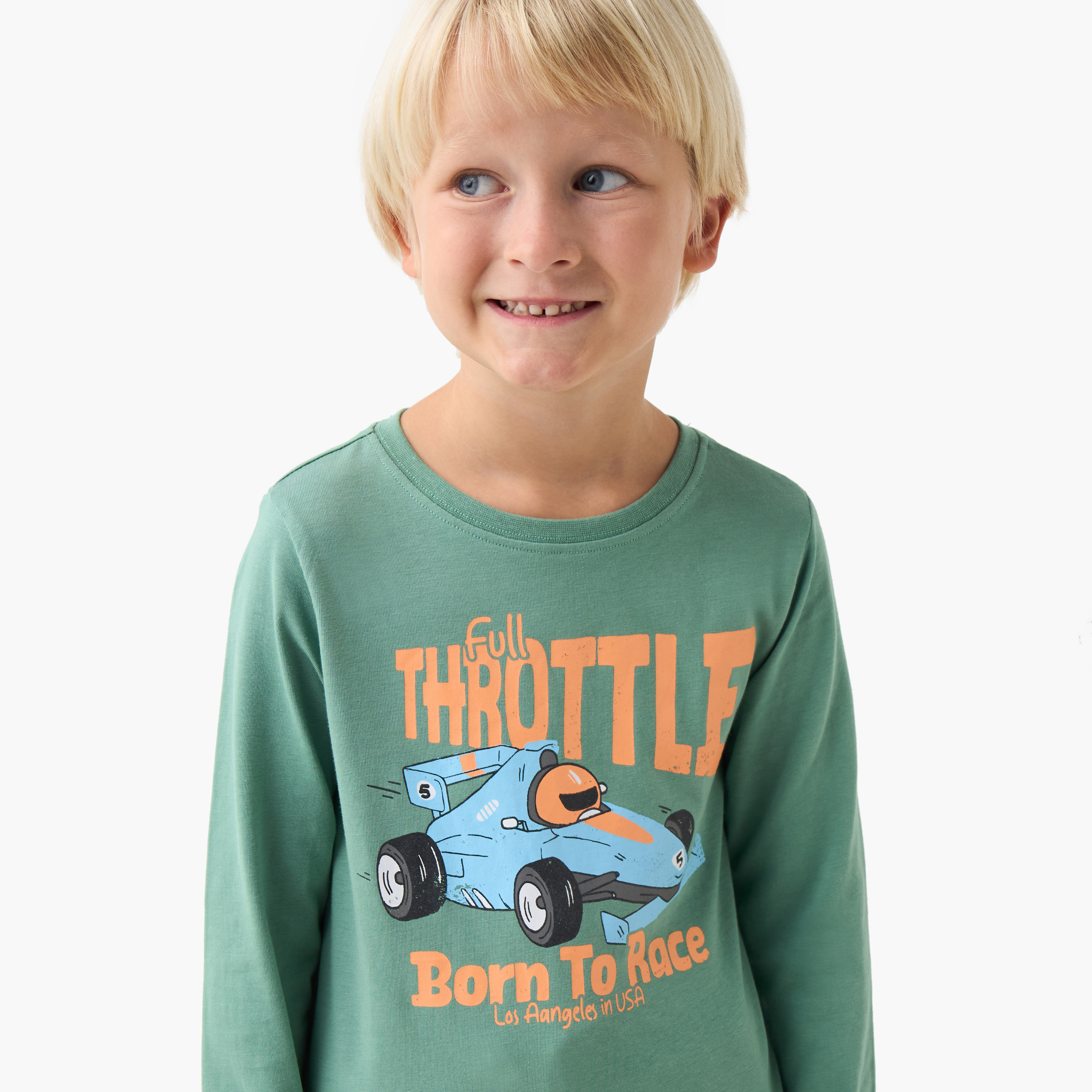 Juniors Boys Round Neck T-shirt with Racing Car Print - Cotton - Long Sleeves-boys-clothing-tshirtsandpolos-image-5