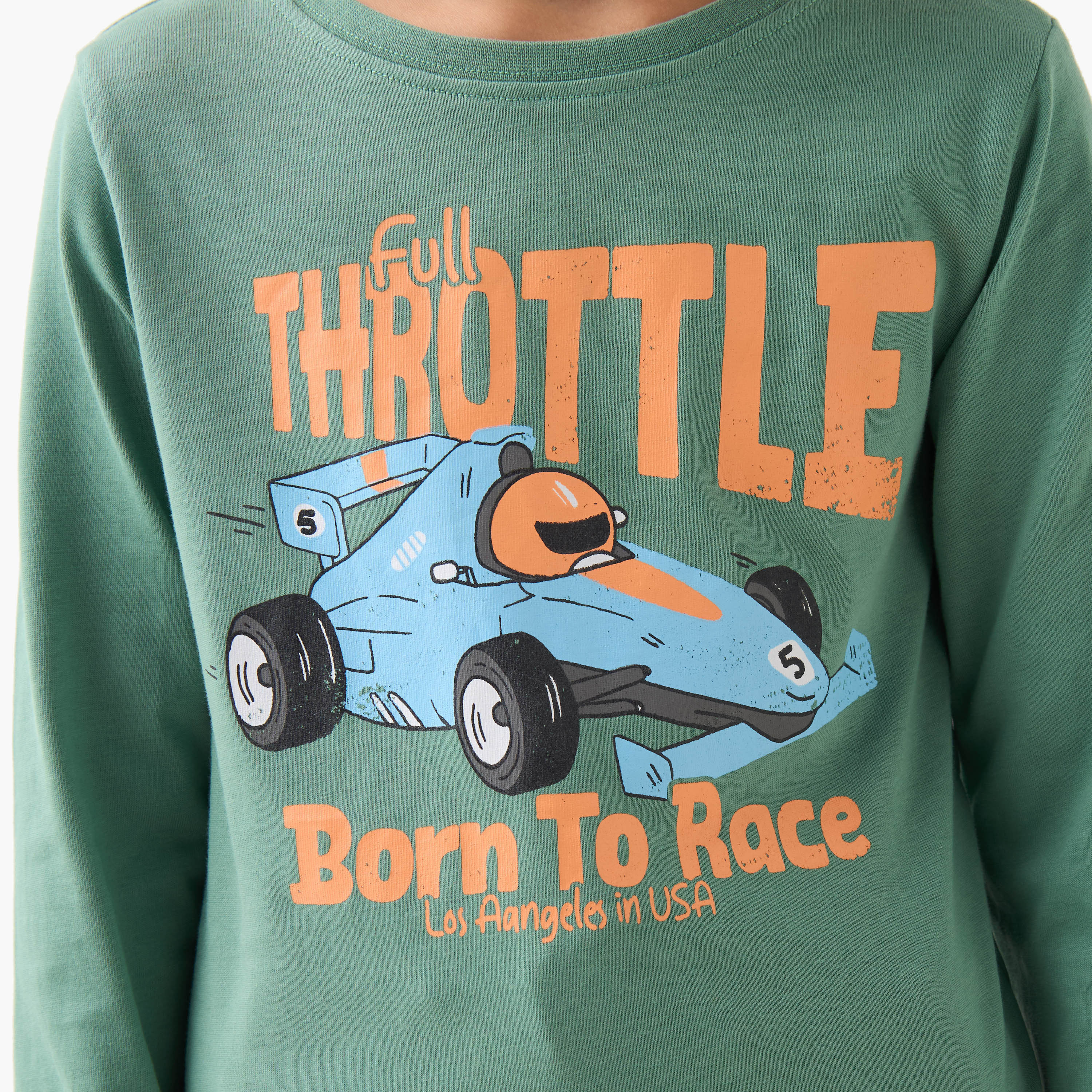 Juniors Boys Round Neck T-shirt with Racing Car Print - Cotton - Long Sleeves-boys-clothing-tshirtsandpolos-image-6