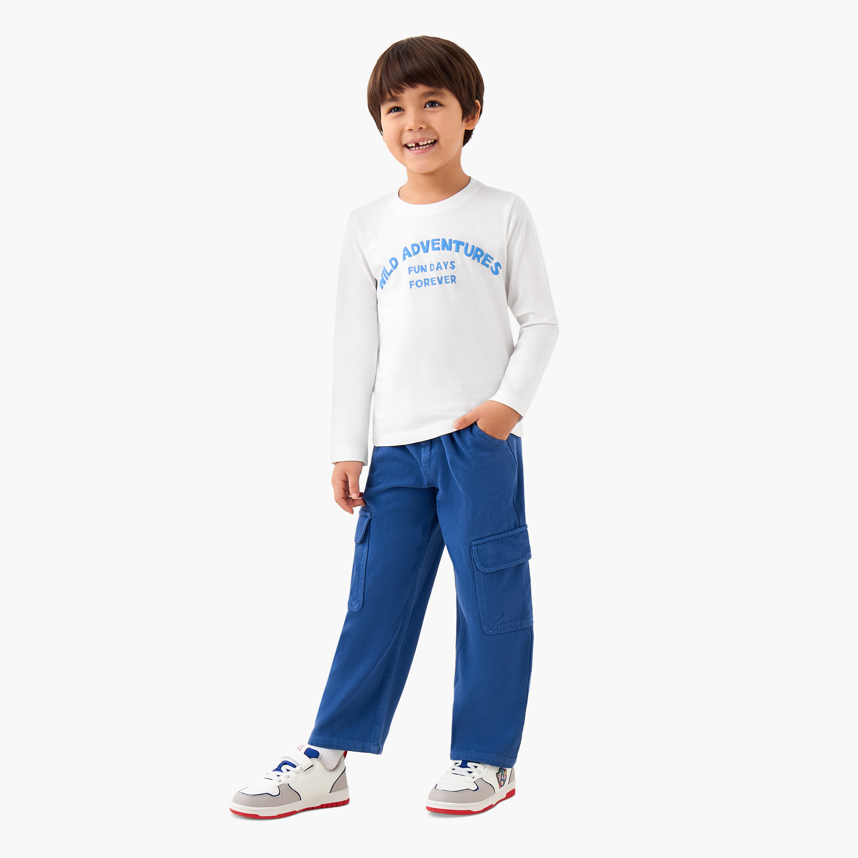 Juniors Boys Crew Neck T-shirt with Slogan Print - Cotton - Long Sleeves-boys-clothing-tshirtsandpolos-image-2